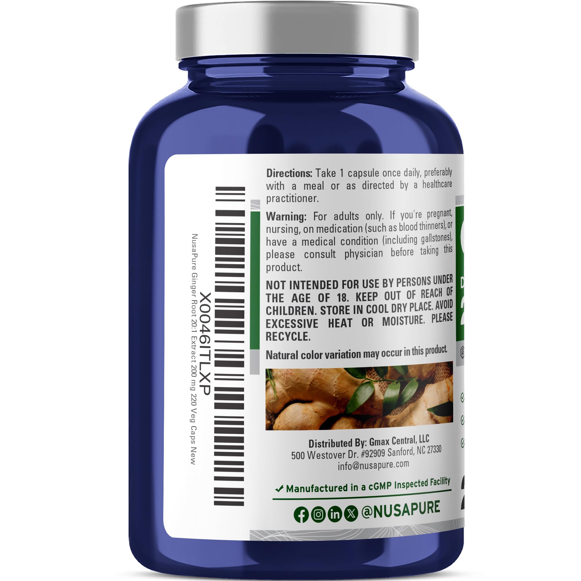 NusaPure Ginger Root Capsules 200mg close-up of capsules