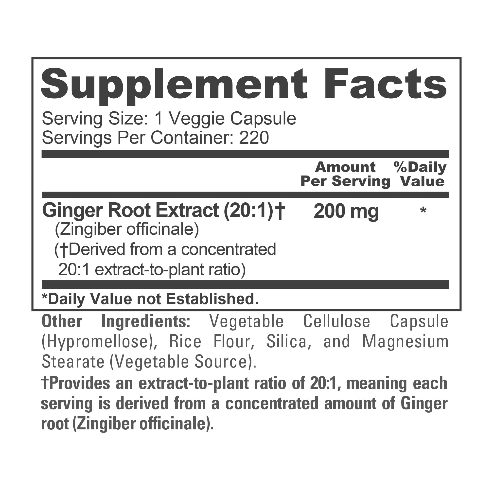 NusaPure Ginger Root Capsules 200mg nutritional information