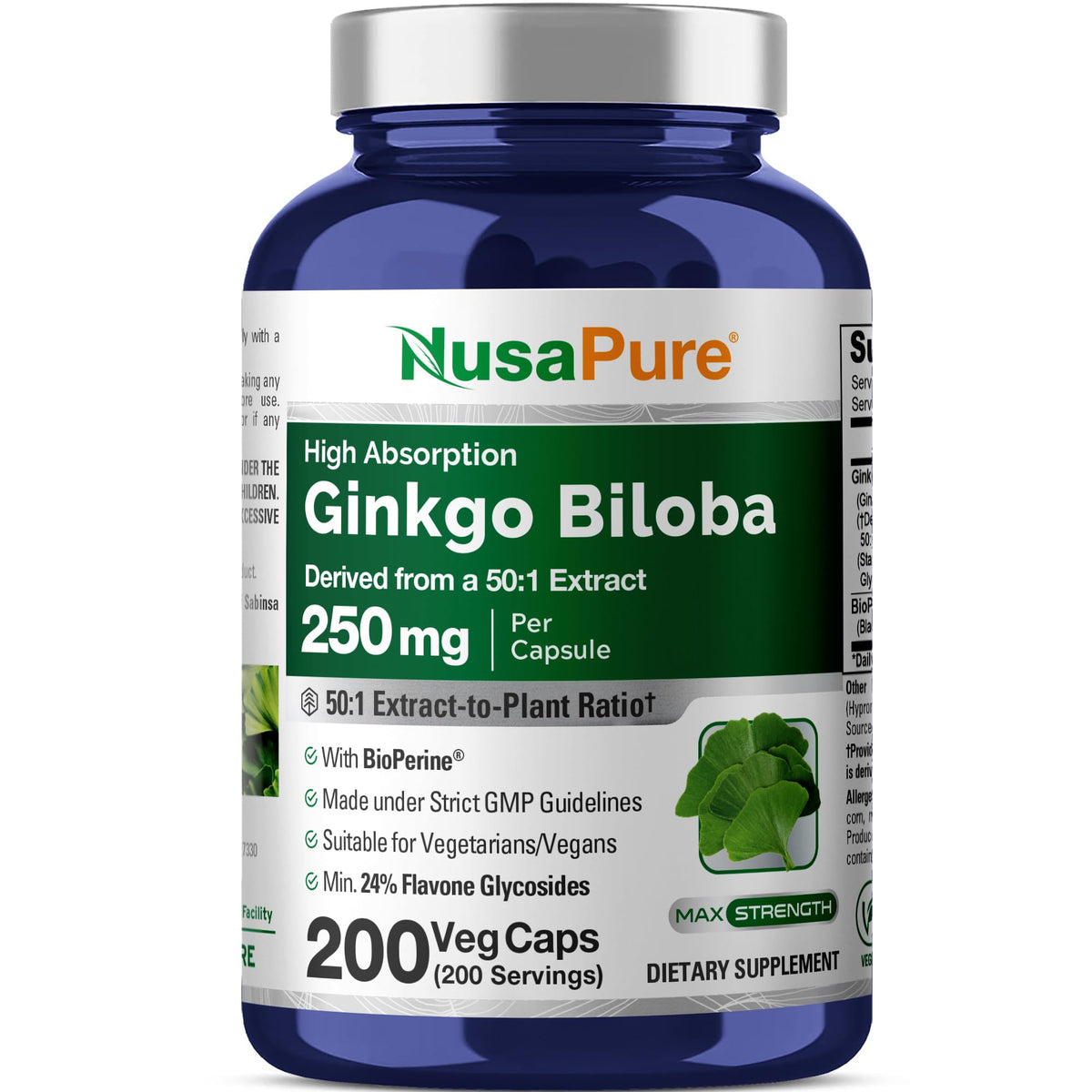 NusaPure Ginkgo Biloba Extract Capsules 250mg bottle front view