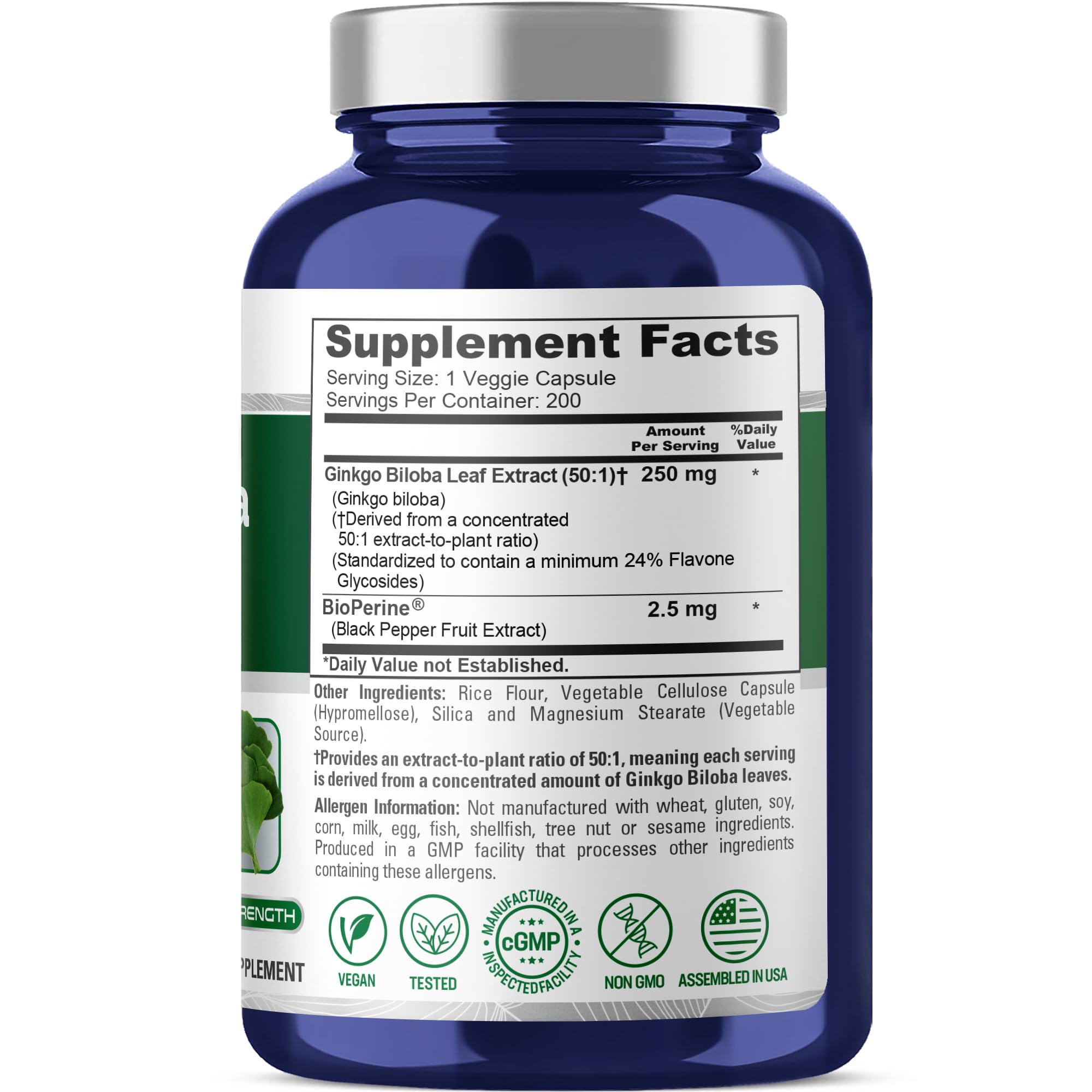 NusaPure Ginkgo Biloba Extract Capsules 250mg side view