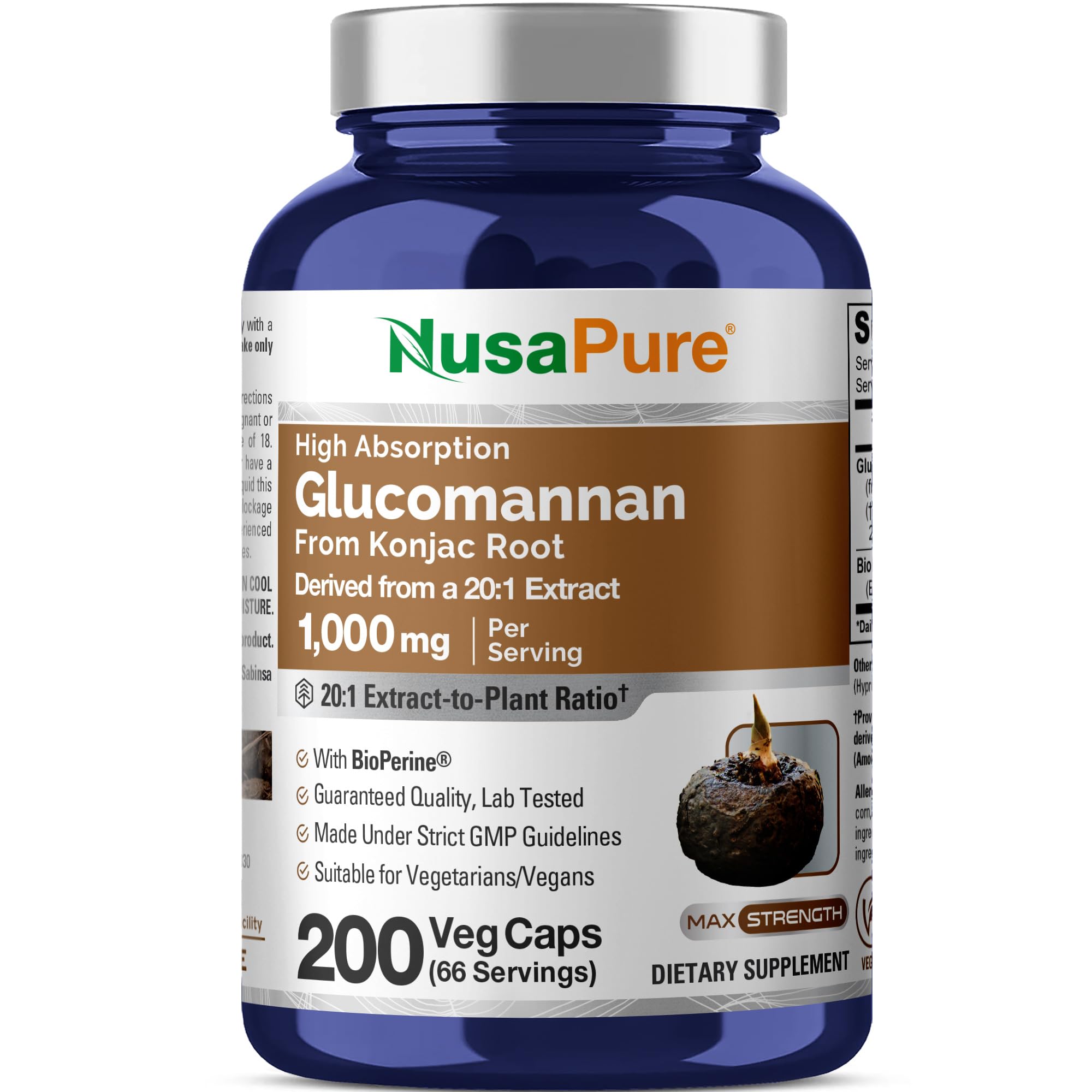 NusaPure Glucomannan Capsules 1000mg bottle front view