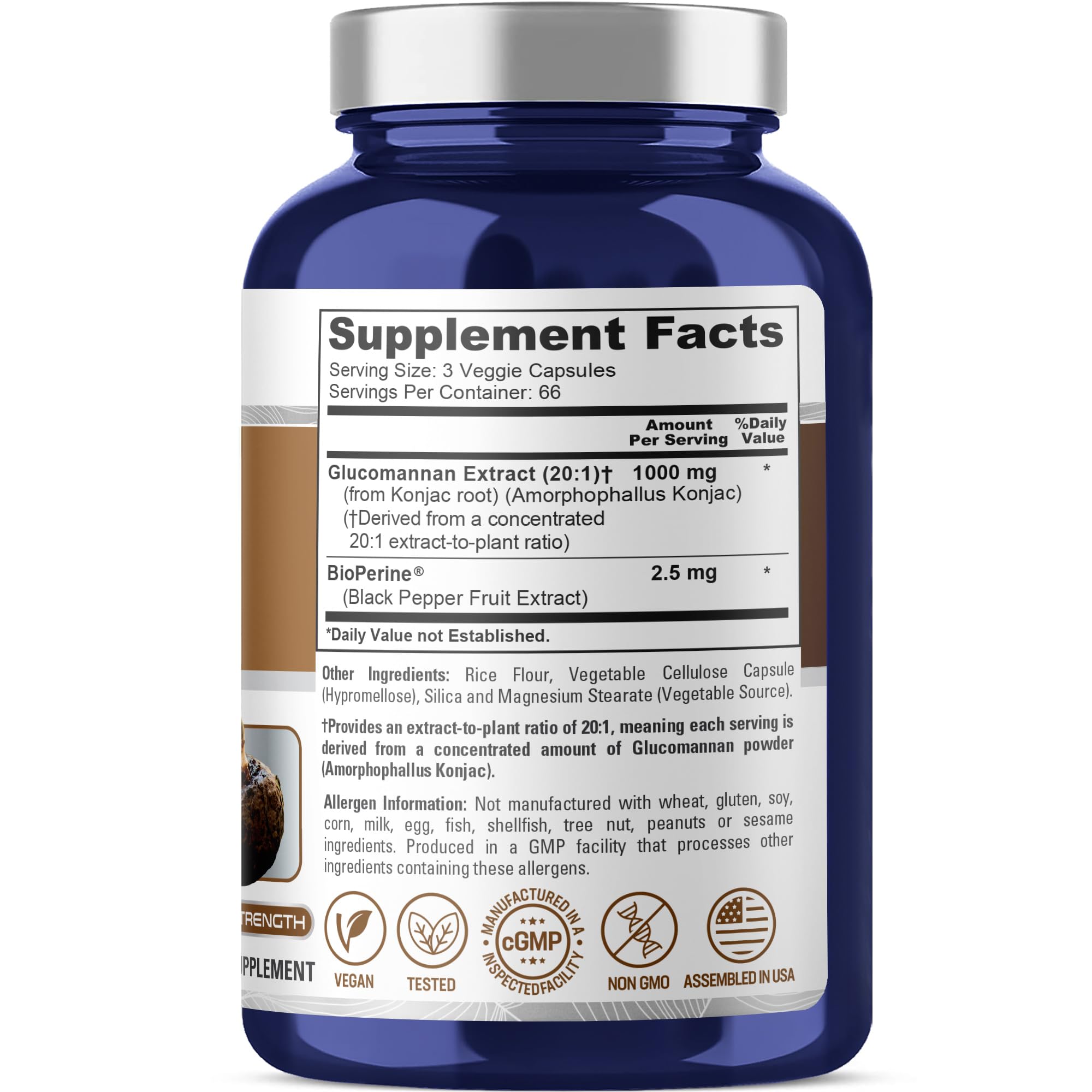 NusaPure Glucomannan Capsules 200 count side view