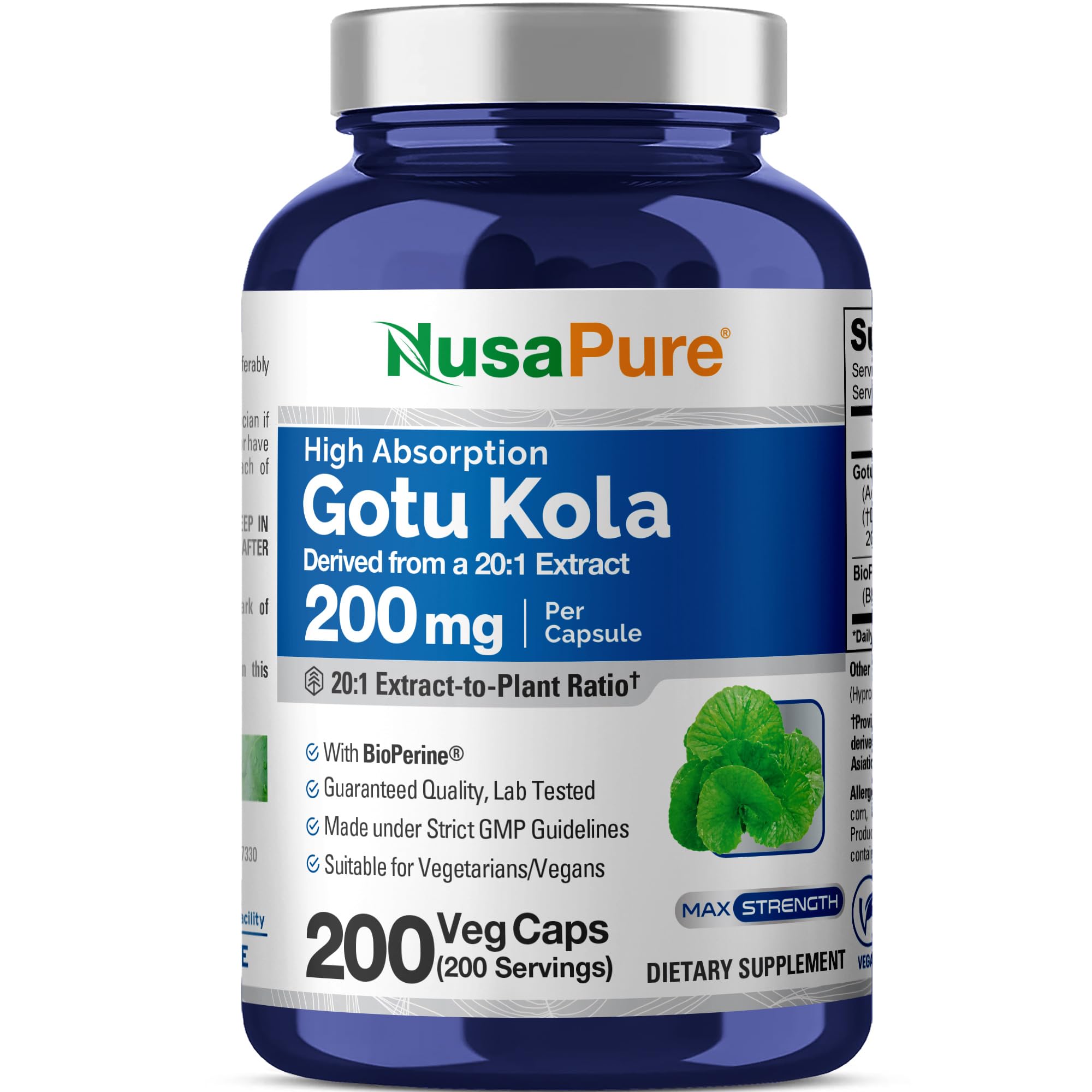 NusaPure Gotu Kola Capsules 250 count bottle front view