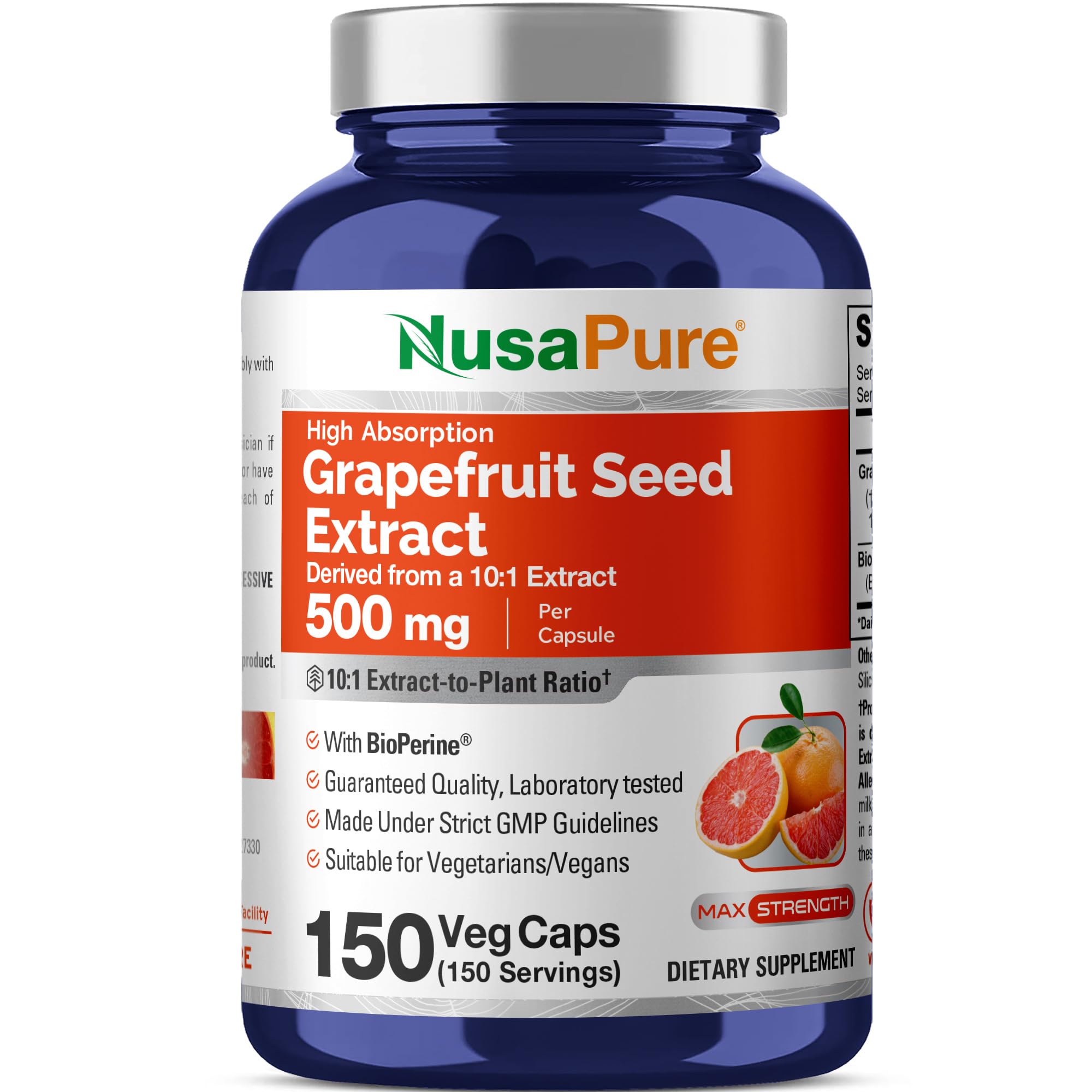 NusaPure Grape Seed Extract 500mg capsules front view