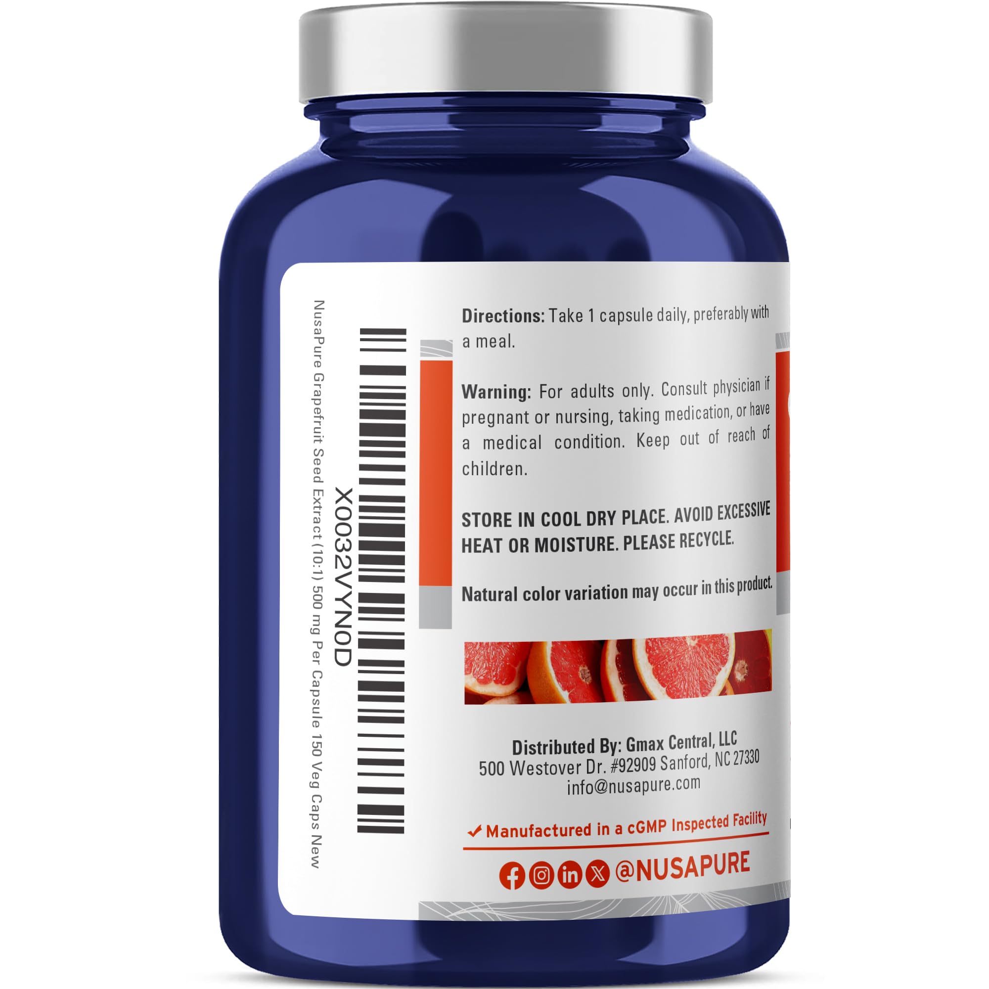 NusaPure Grape Seed Extract capsules side view