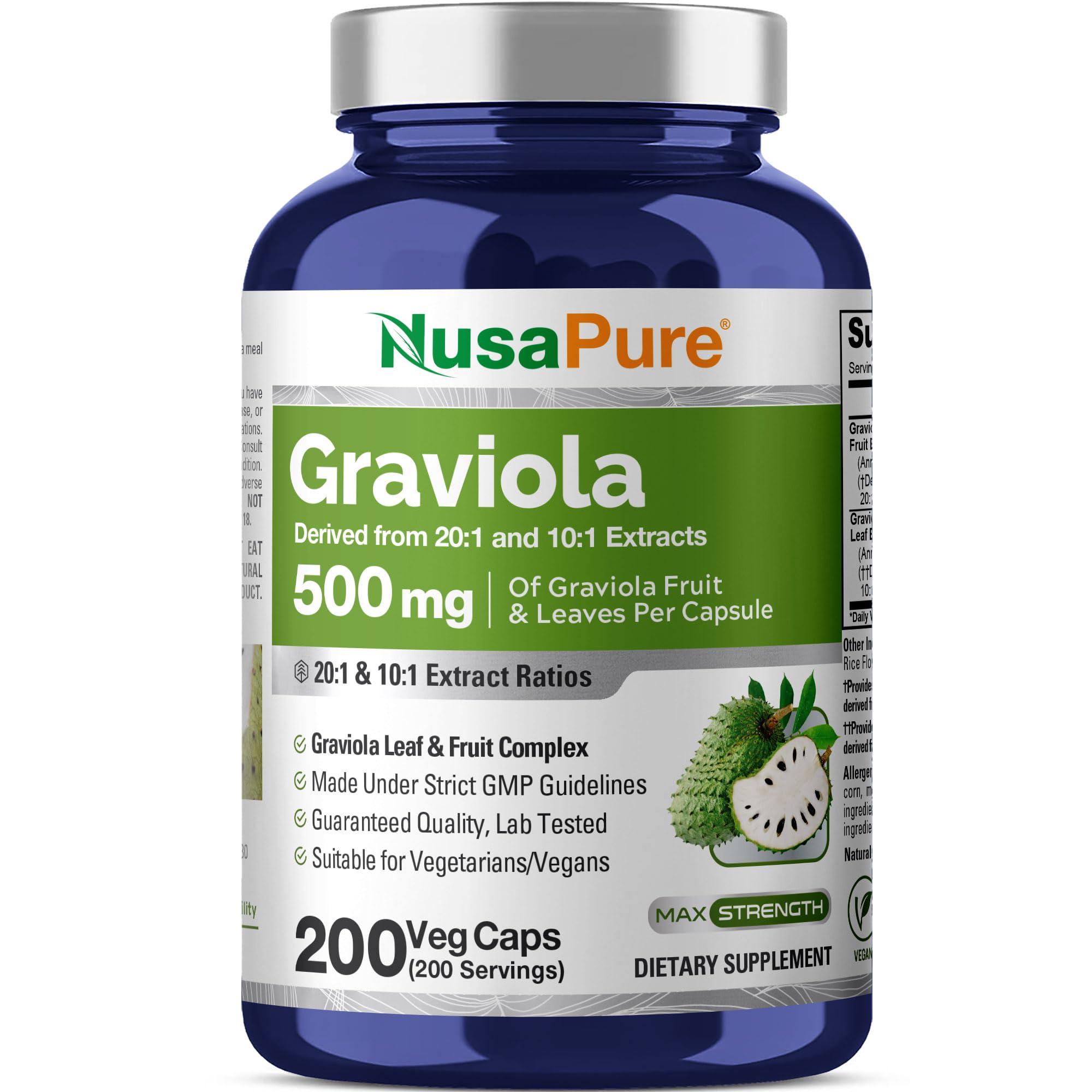 NusaPure Graviola Capsules 500mg bottle front view