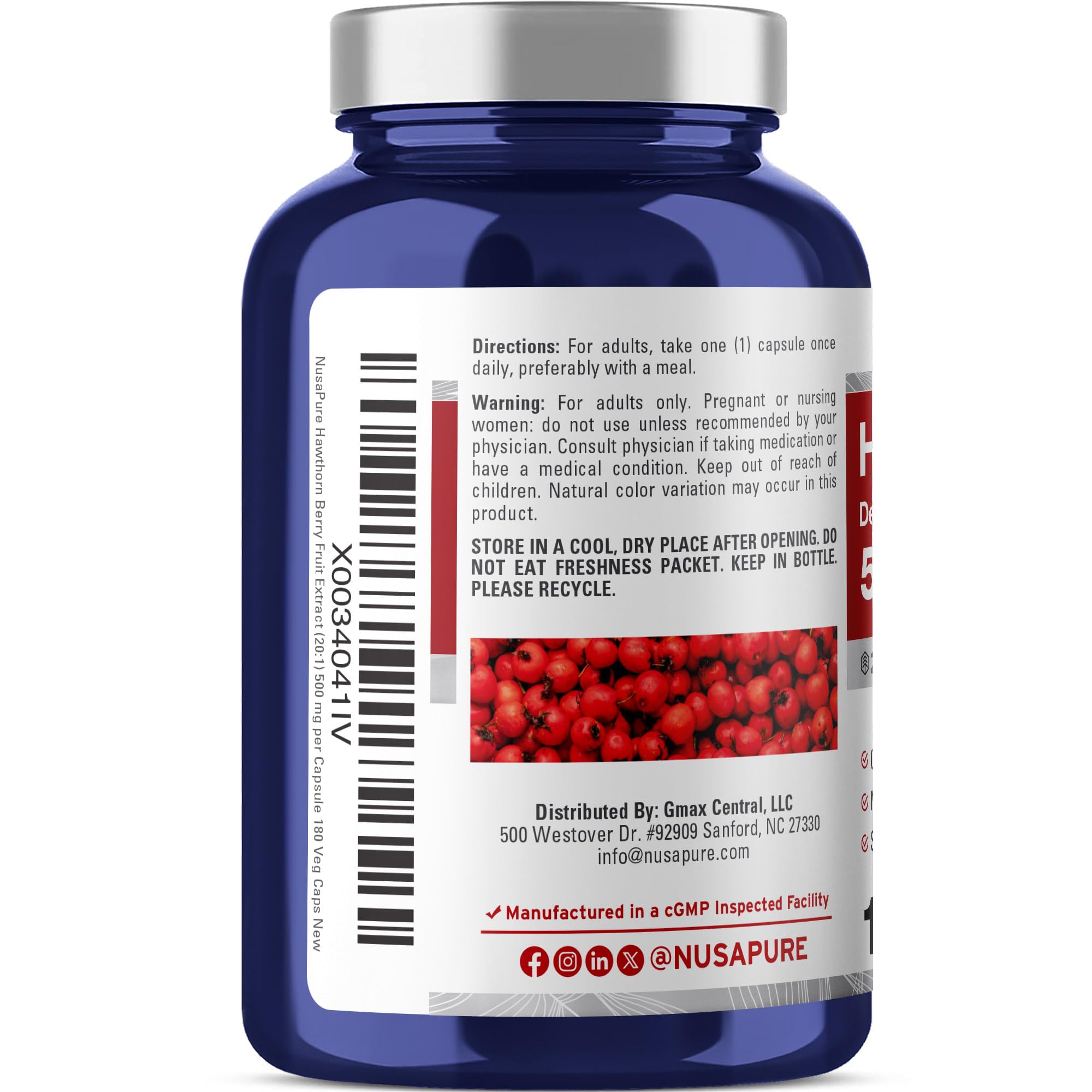 NusaPure Hawthorn Berry Capsules 500 mg back label