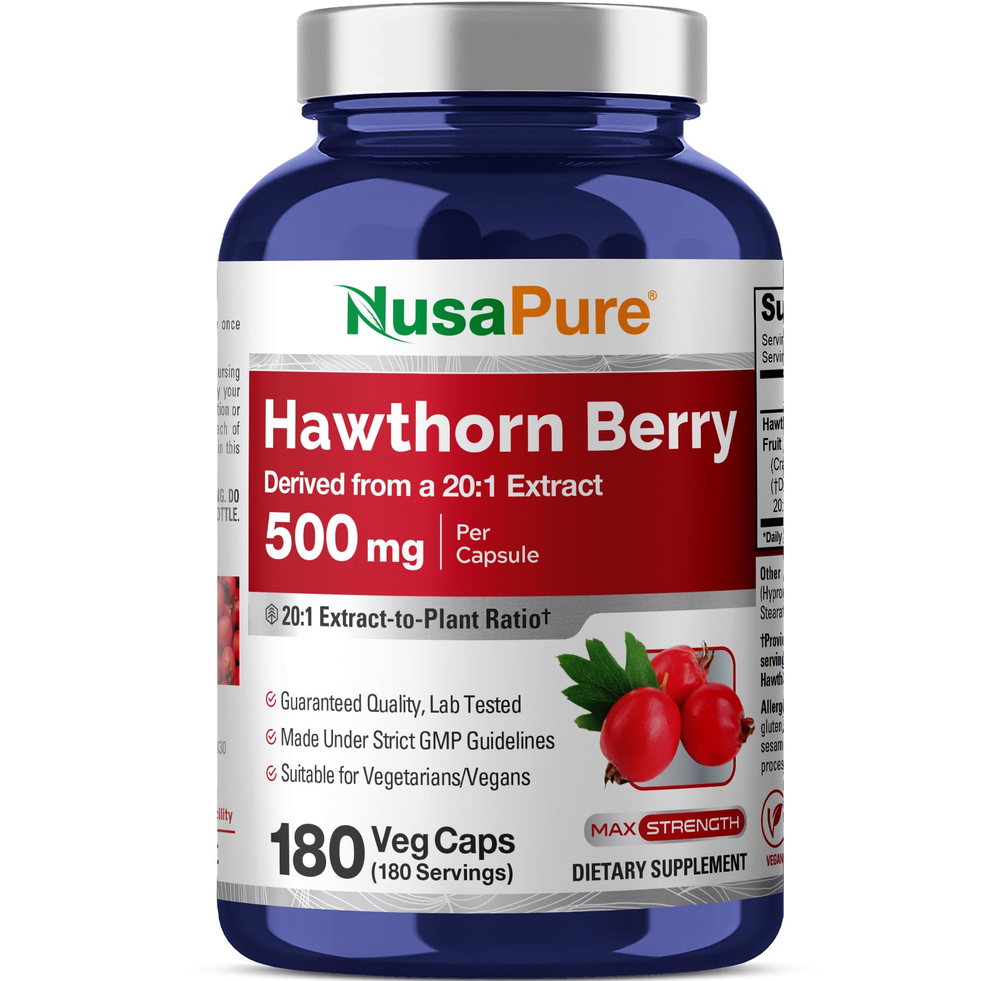 NusaPure Hawthorn Berry Capsules 500 mg bottle front view
