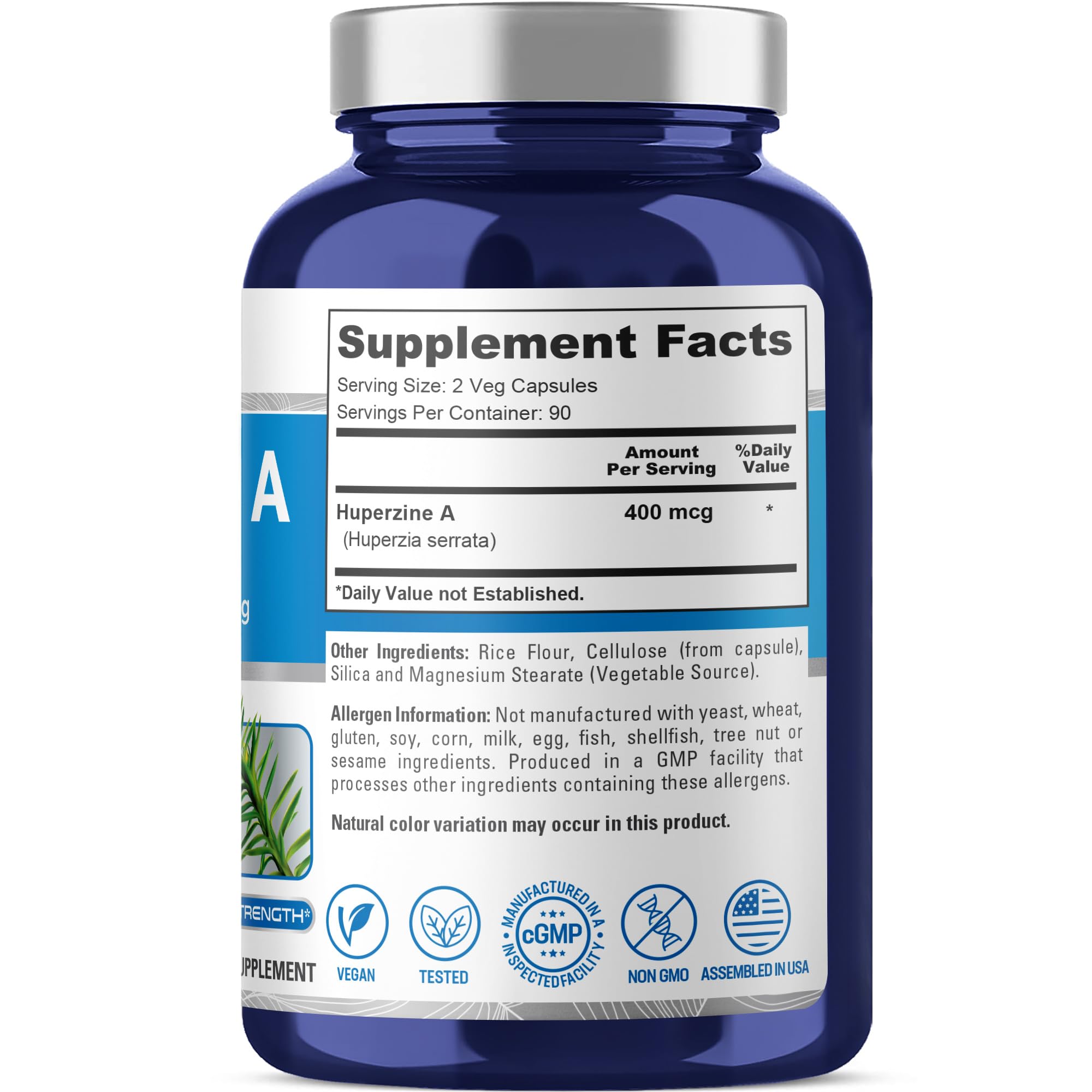 NusaPure Huperzine A 400 mcg bottle side view
