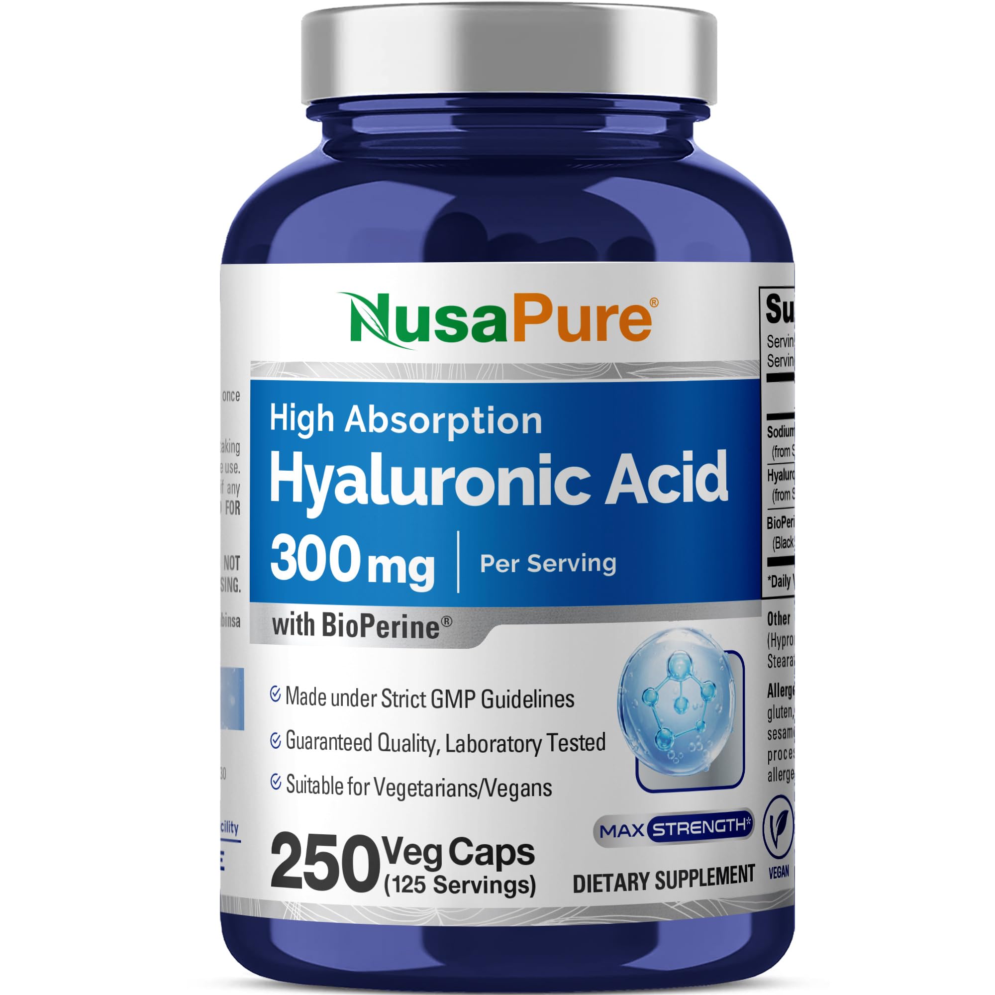 NusaPure Hyaluronic Acid 300mg 250 Capsules front view
