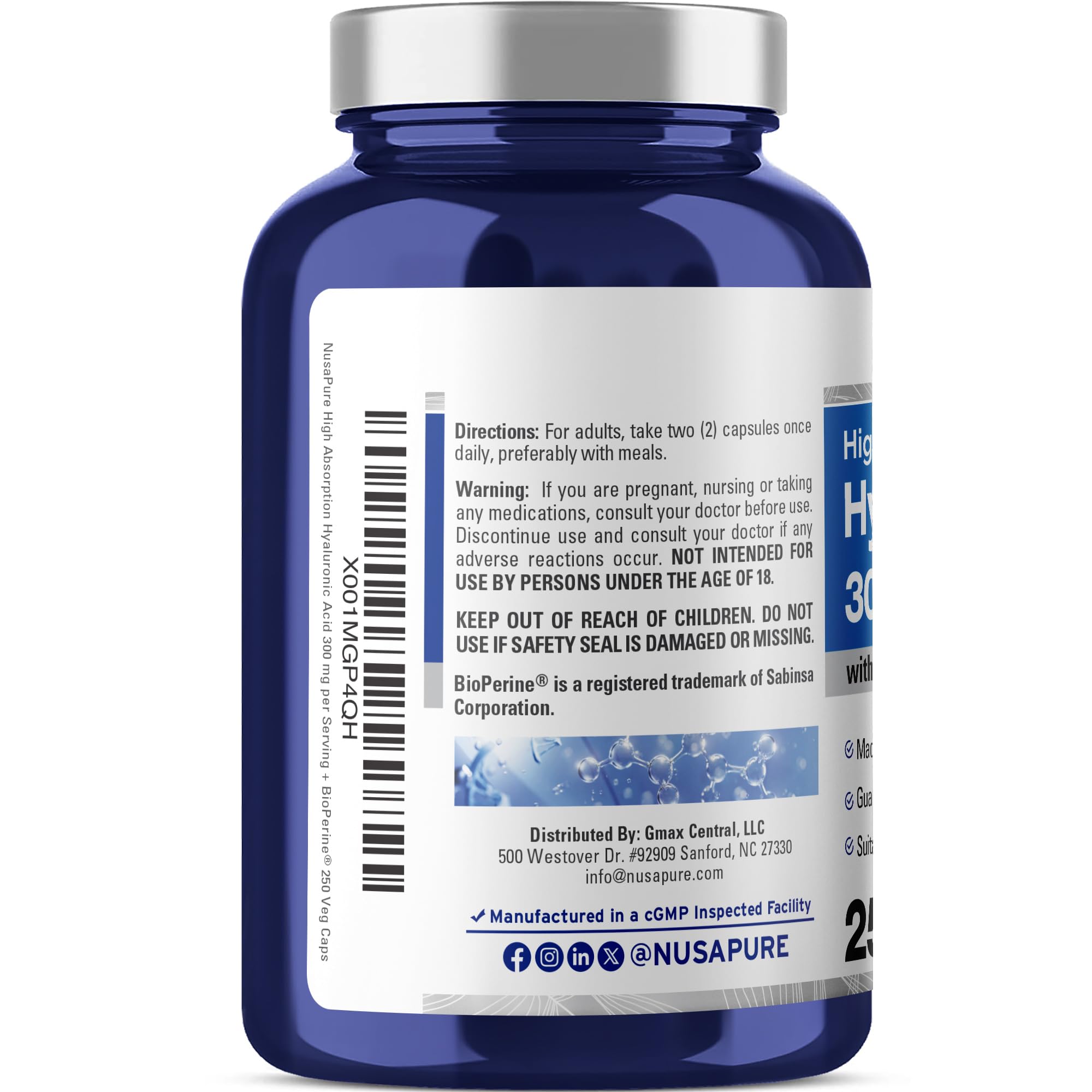 NusaPure Hyaluronic Acid bottle side view