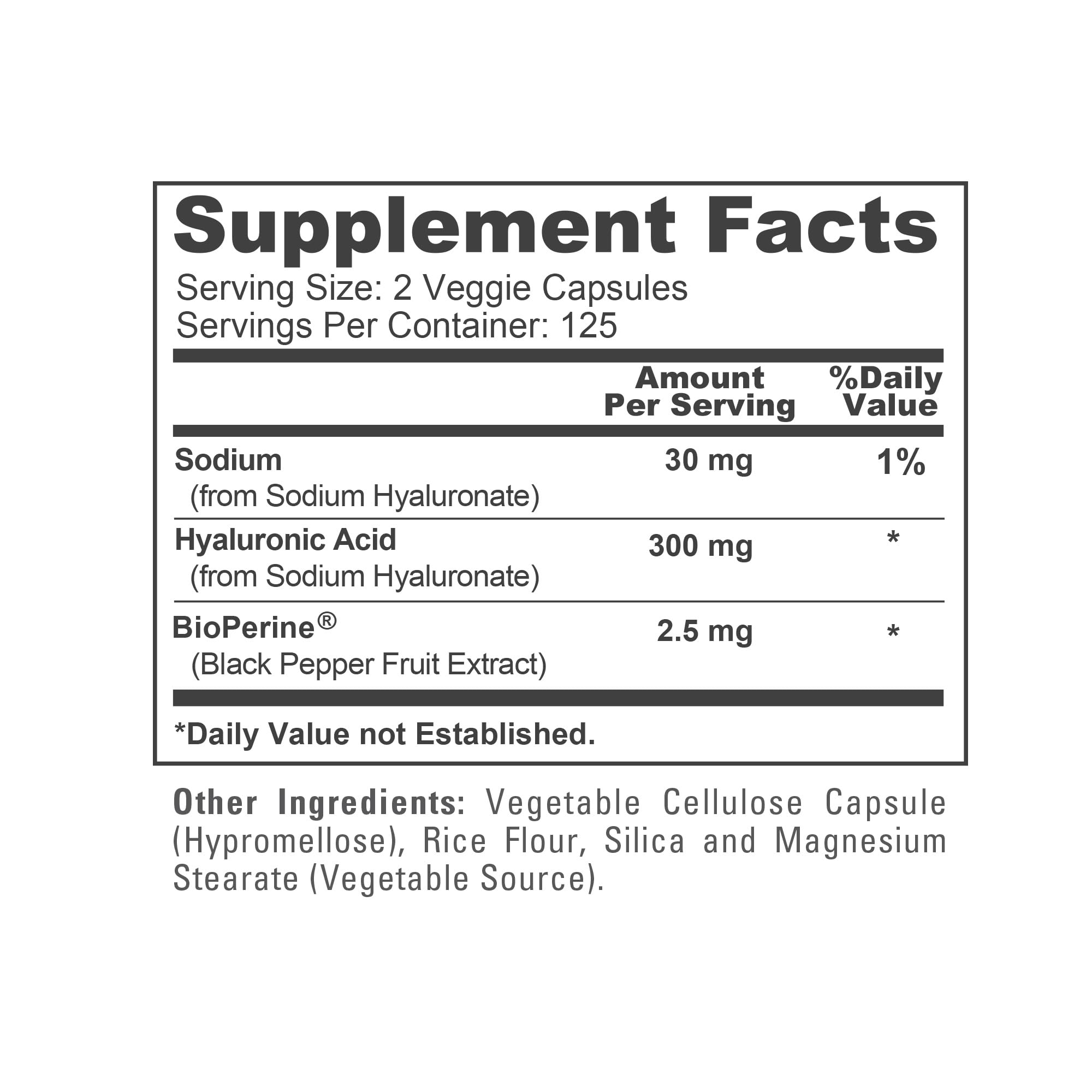 NusaPure Hyaluronic Acid supplement ingredients list