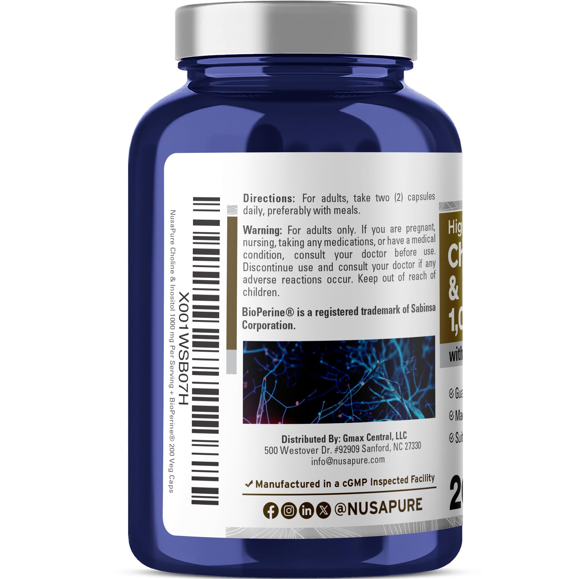 NusaPure Inositol & Choline supplement packaging with ingredients list