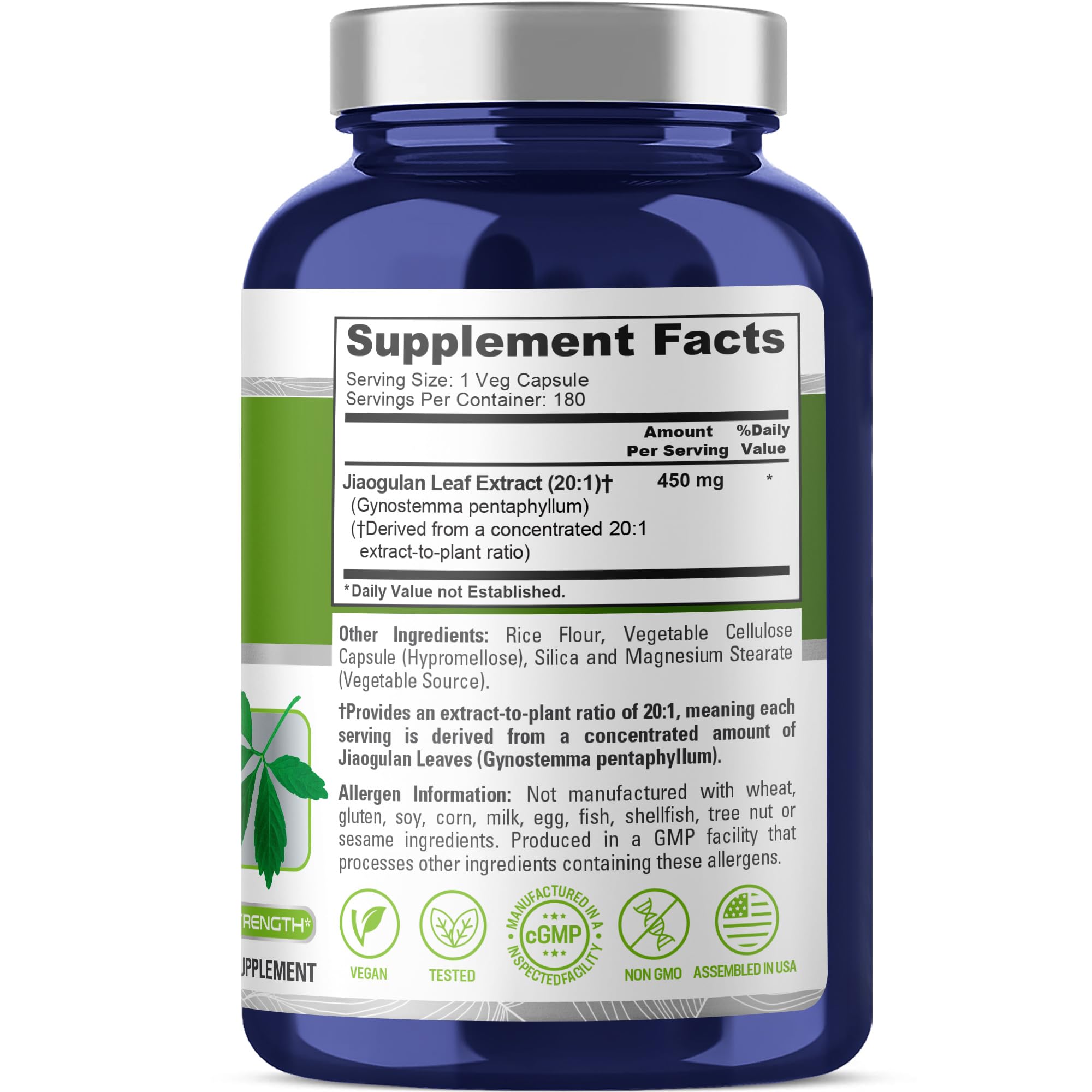 NusaPure Jiaogulan Extract Capsules 450mg bottle side view