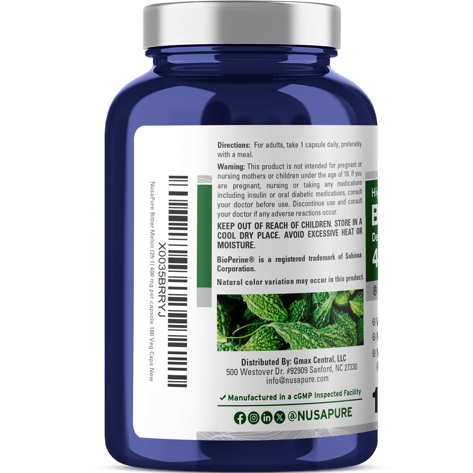 NusaPure Karela Bitter Melon Extract 400mg capsules close-up