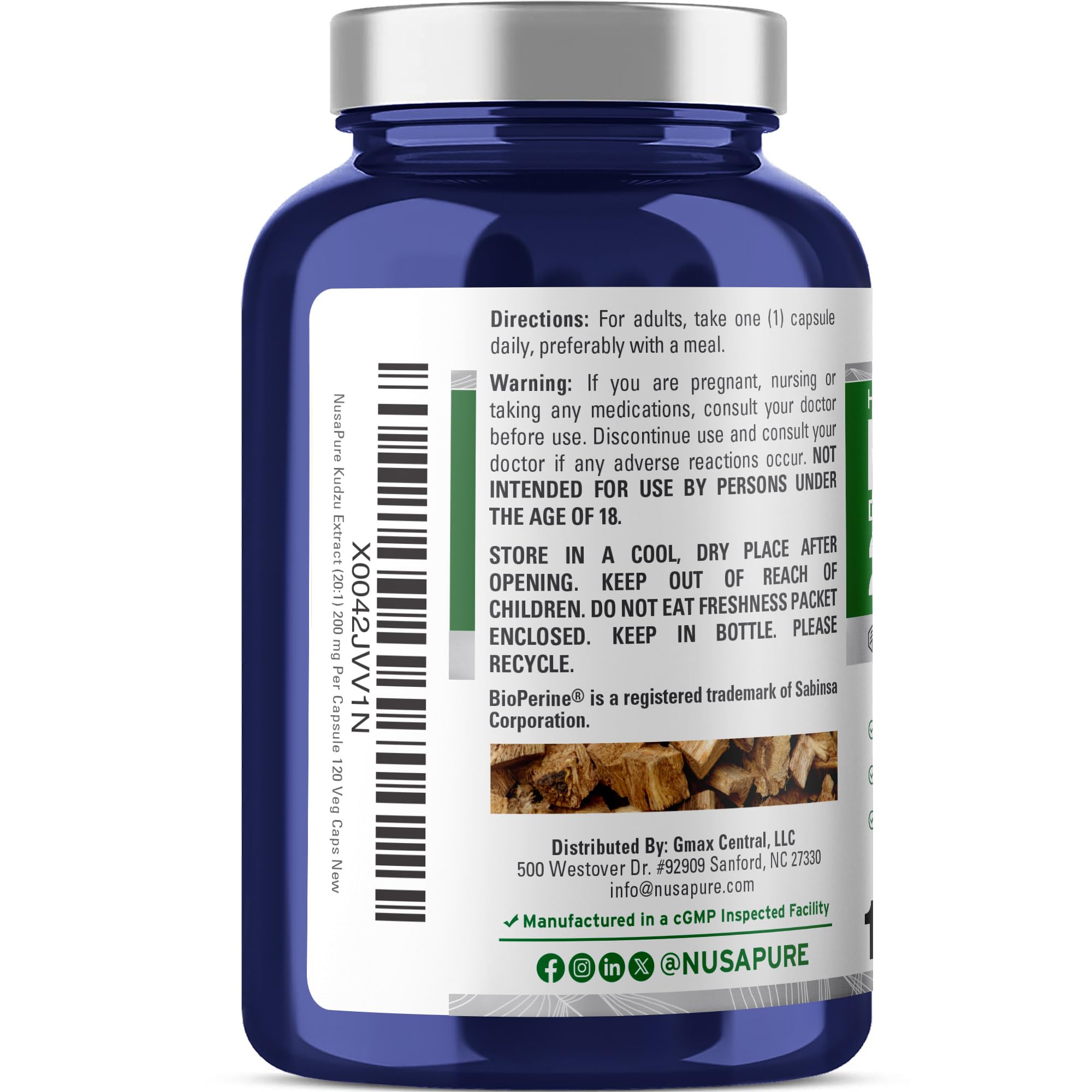 NusaPure Kudzu Root Capsules 200mg capsules close-up