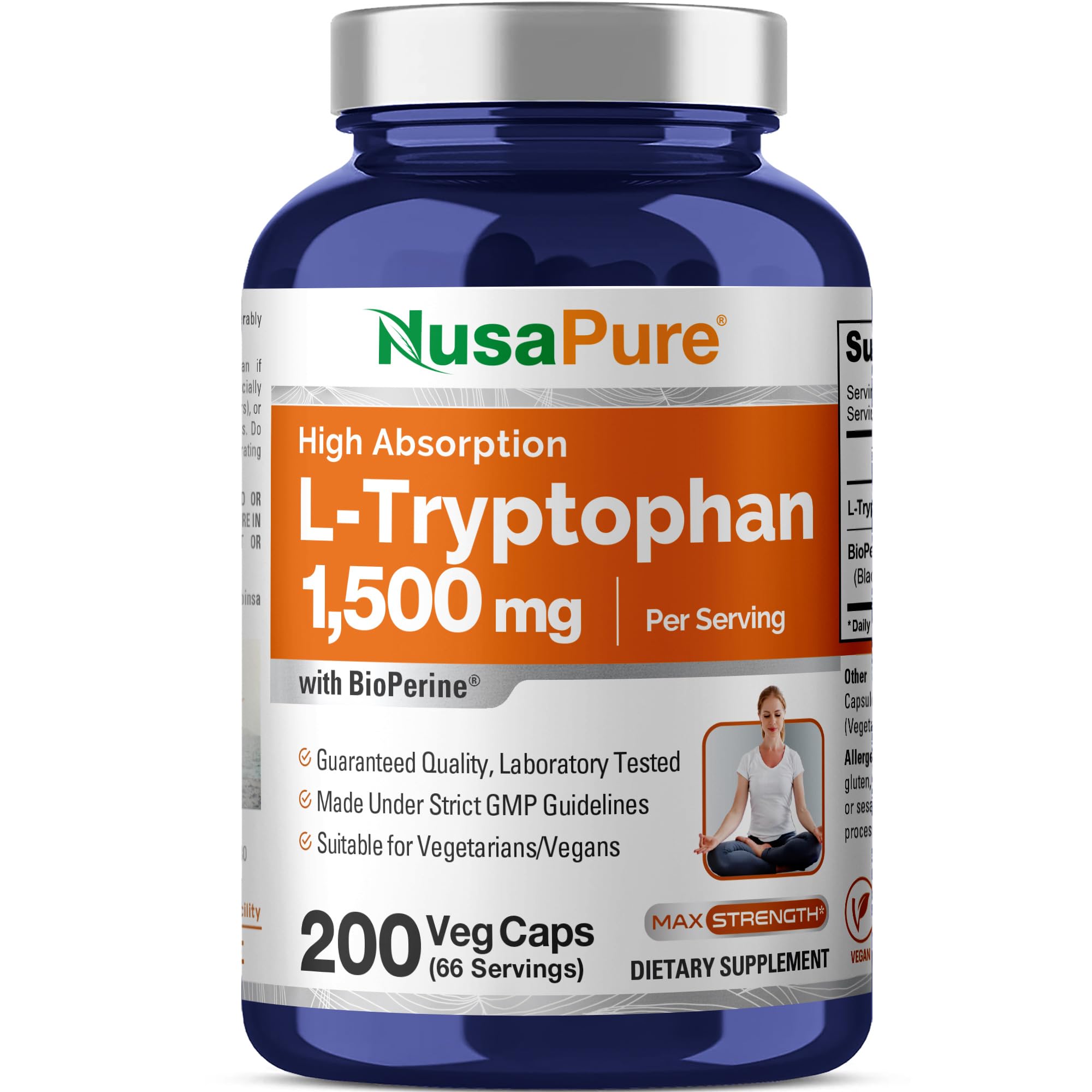 NusaPure L-Tryptophan Capsules 1500 mg bottle front view