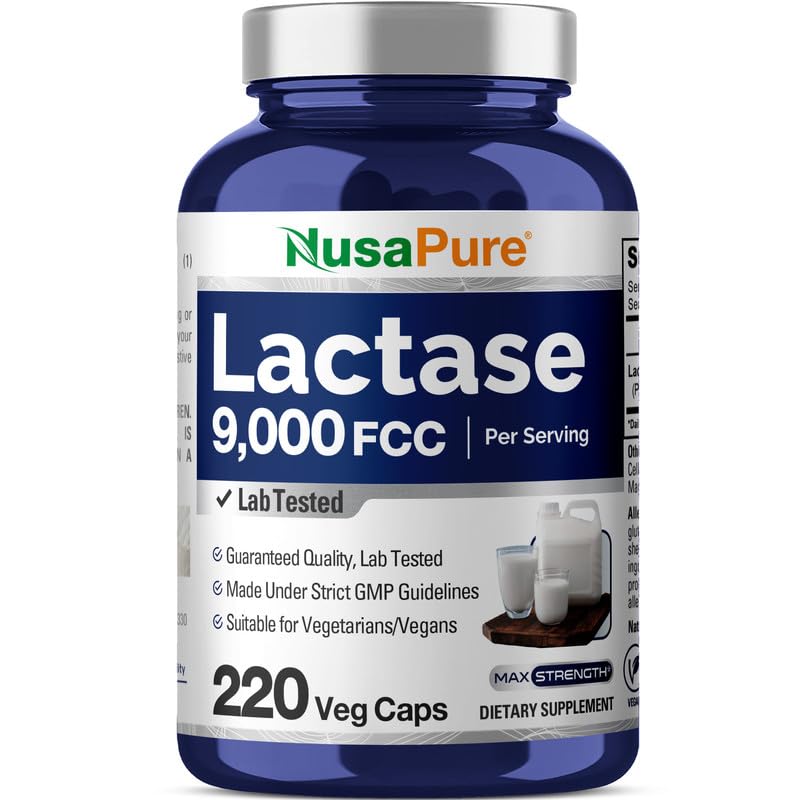 NusaPure Lactase Enzyme 90mg 220 Veg Capsules front view