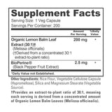 NusaPure Lemon Balm Capsules 200mg bottle with cap open
