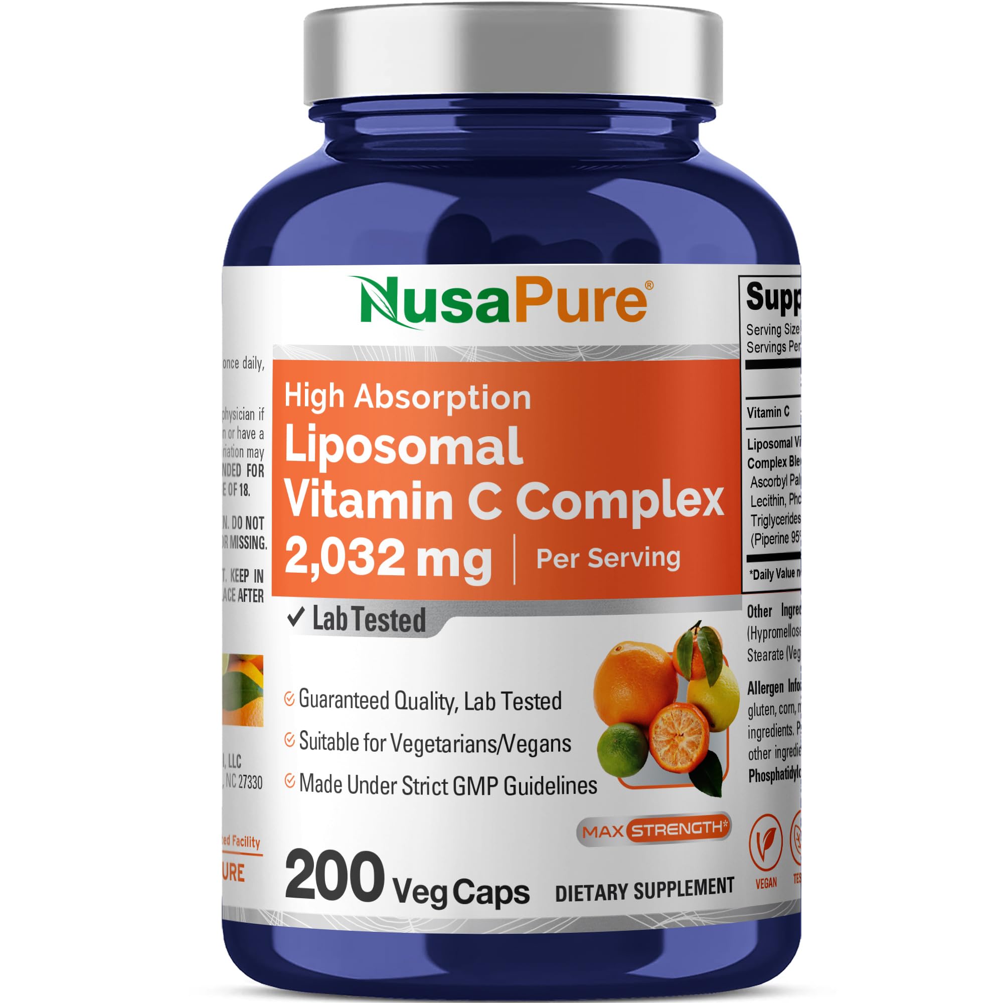 NusaPure Liposomal Vitamin C Complex 200 Veg Capsules front view