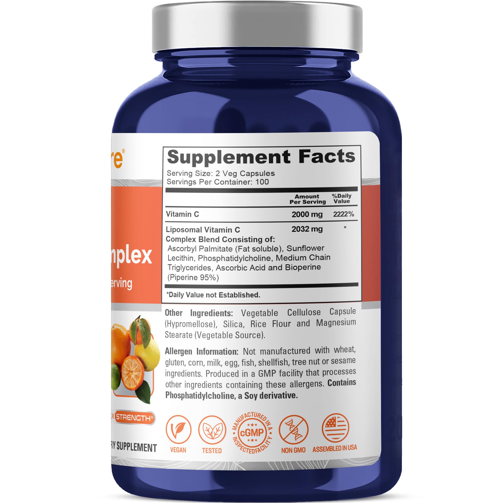 NusaPure Liposomal Vitamin C Complex bottle side view