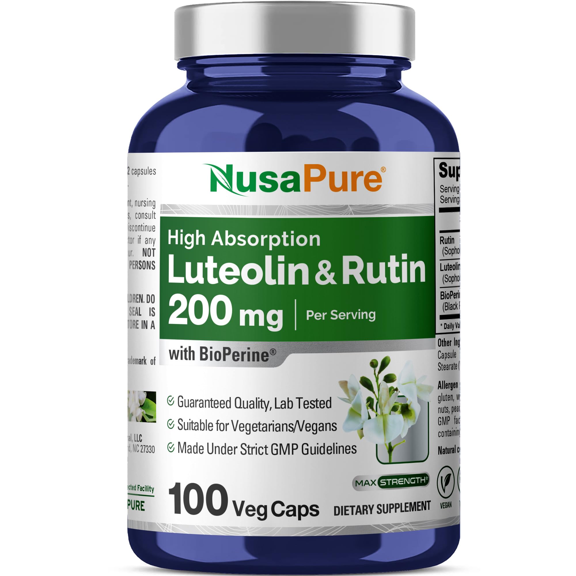 NusaPure Luteolin and Rutin supplement bottle front view