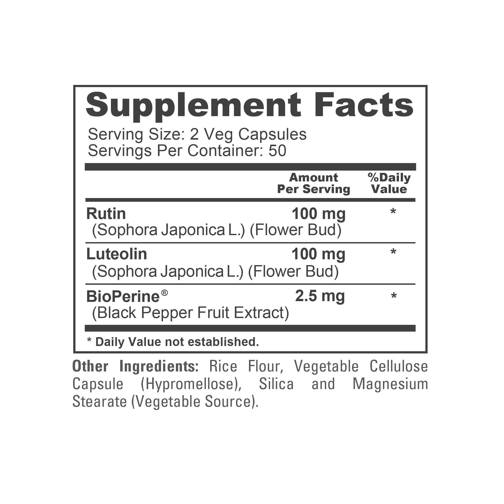 NusaPure Luteolin and Rutin supplement ingredients list