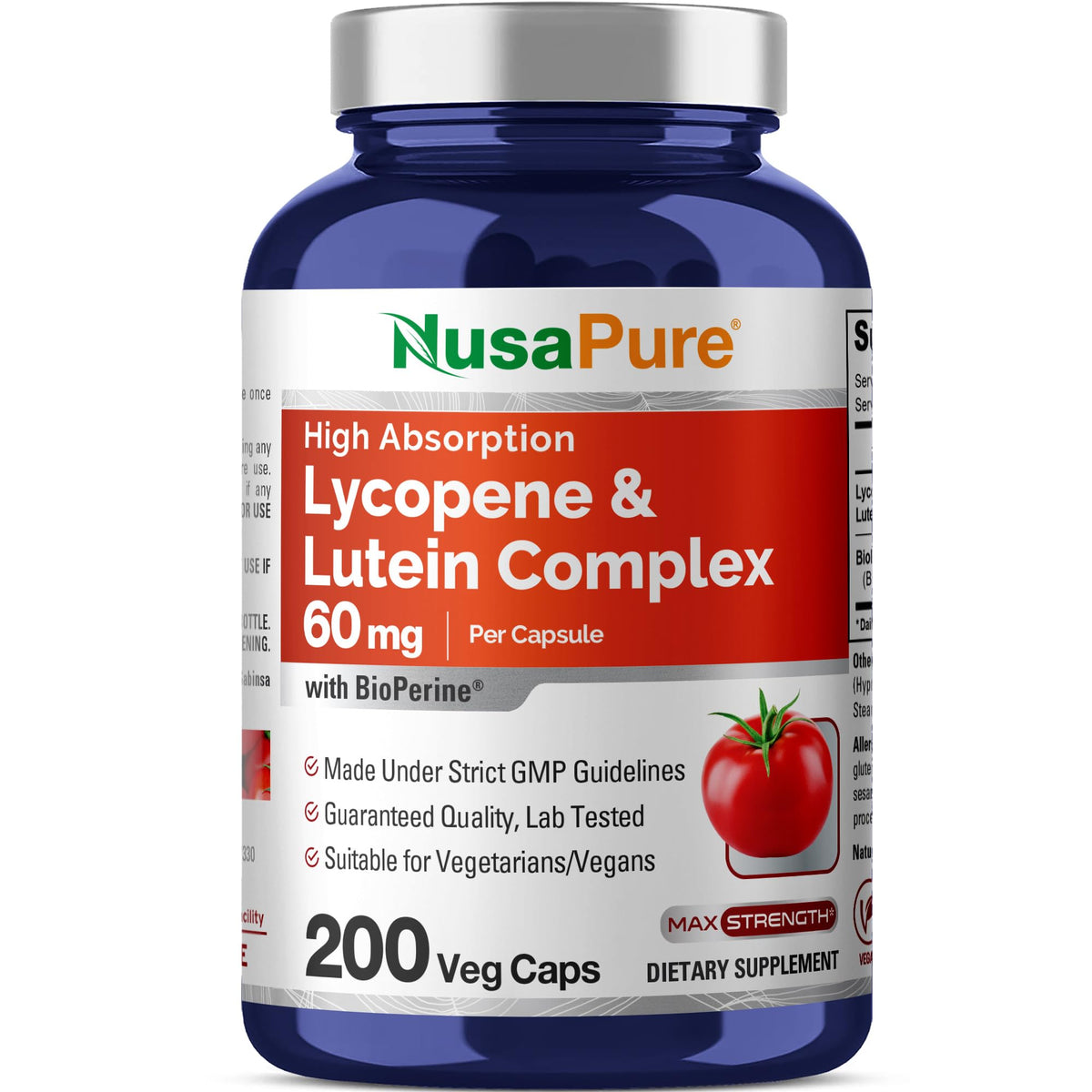 NusaPure Lycopene and Lutein Complex 200 Veggie Capsules front view