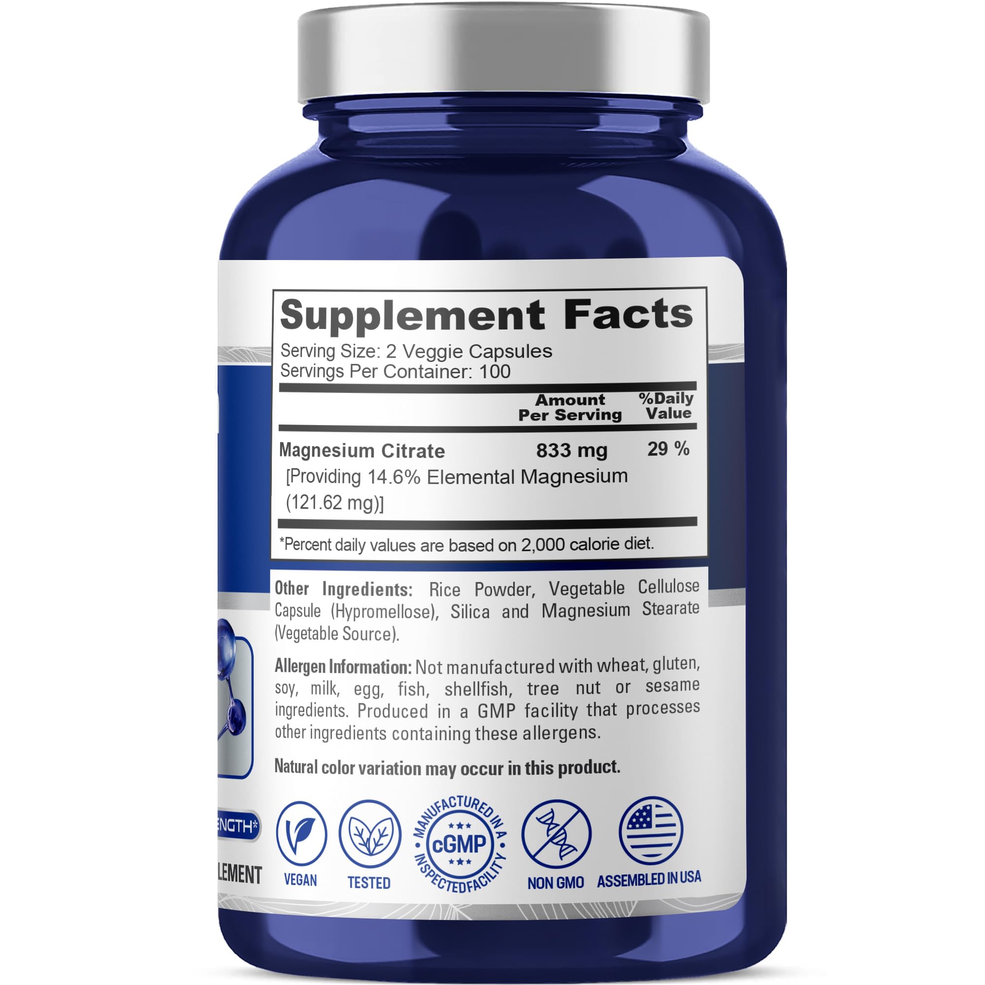 NusaPure Magnesium Citrate Supplement bottle side view