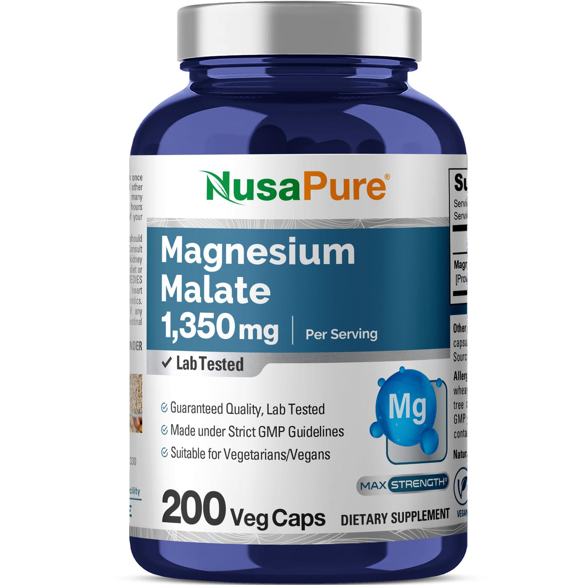 NusaPure Magnesium Malate 1,350mg veggie caps front view