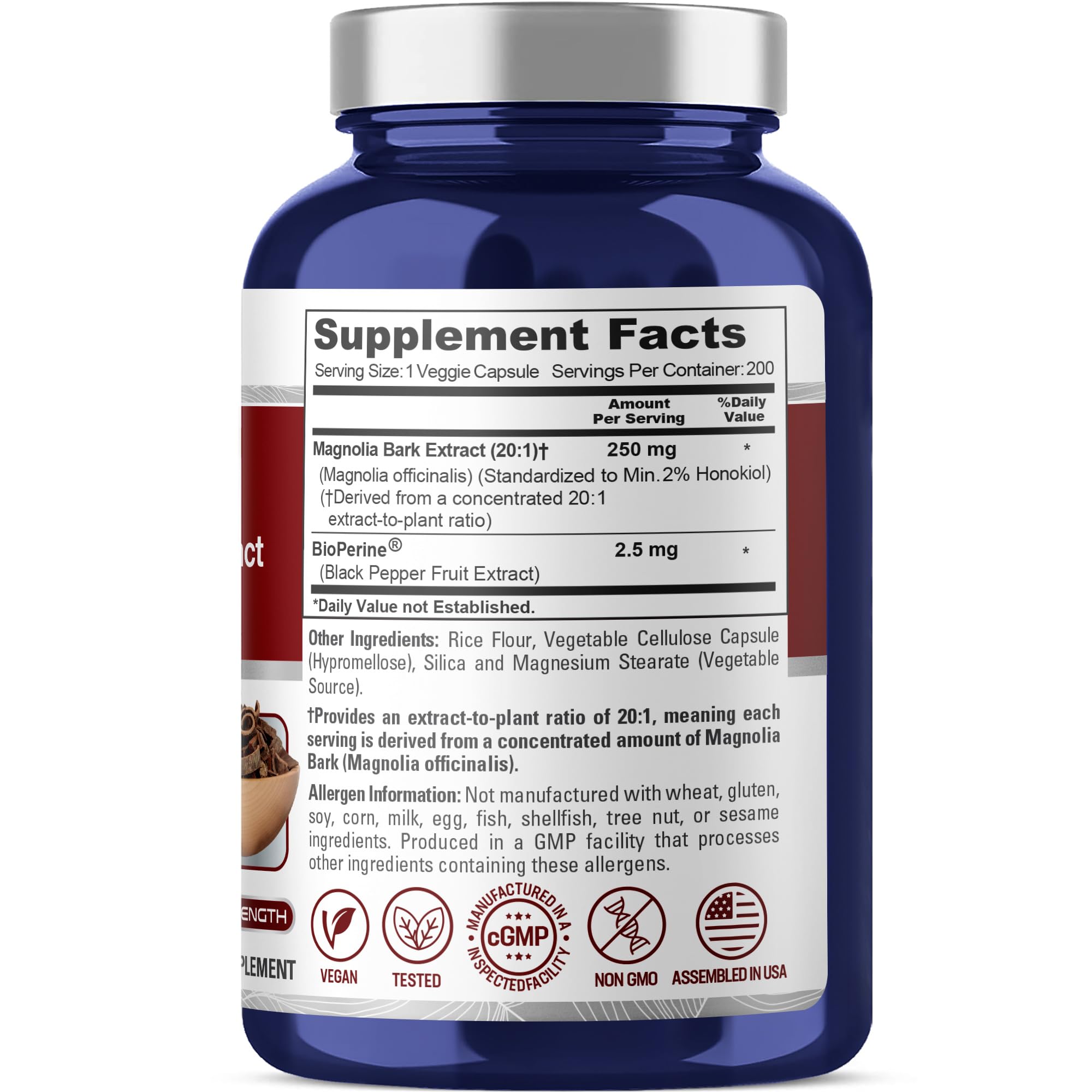 NusaPure Magnolia Bark Capsules 250mg bottle side view