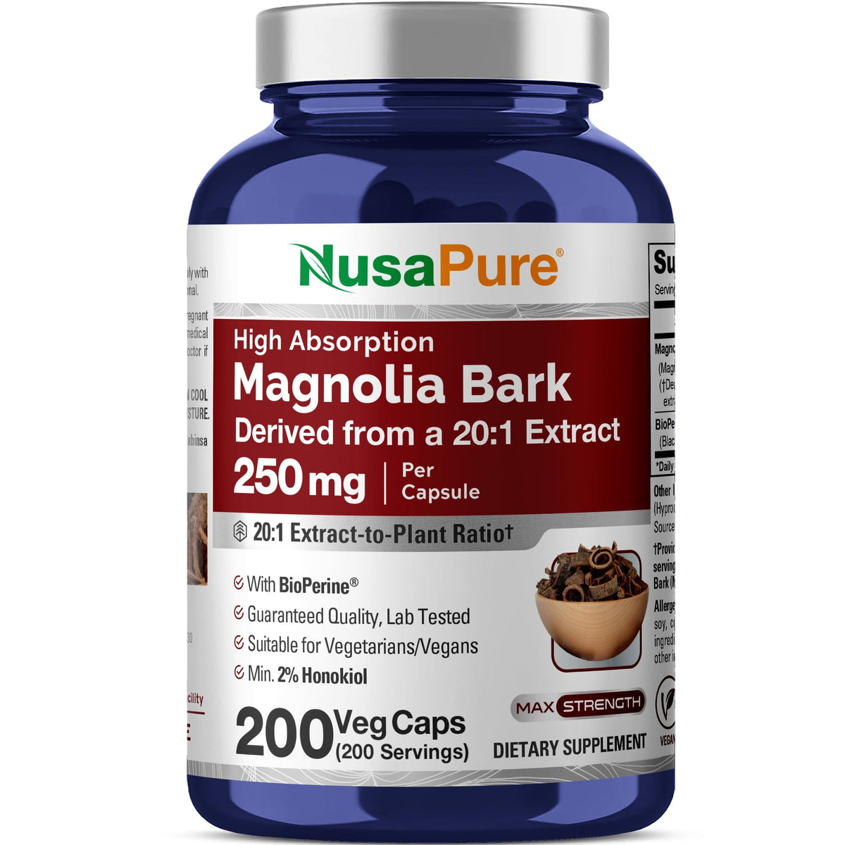 NusaPure Magnolia Bark Capsules 250mg front view