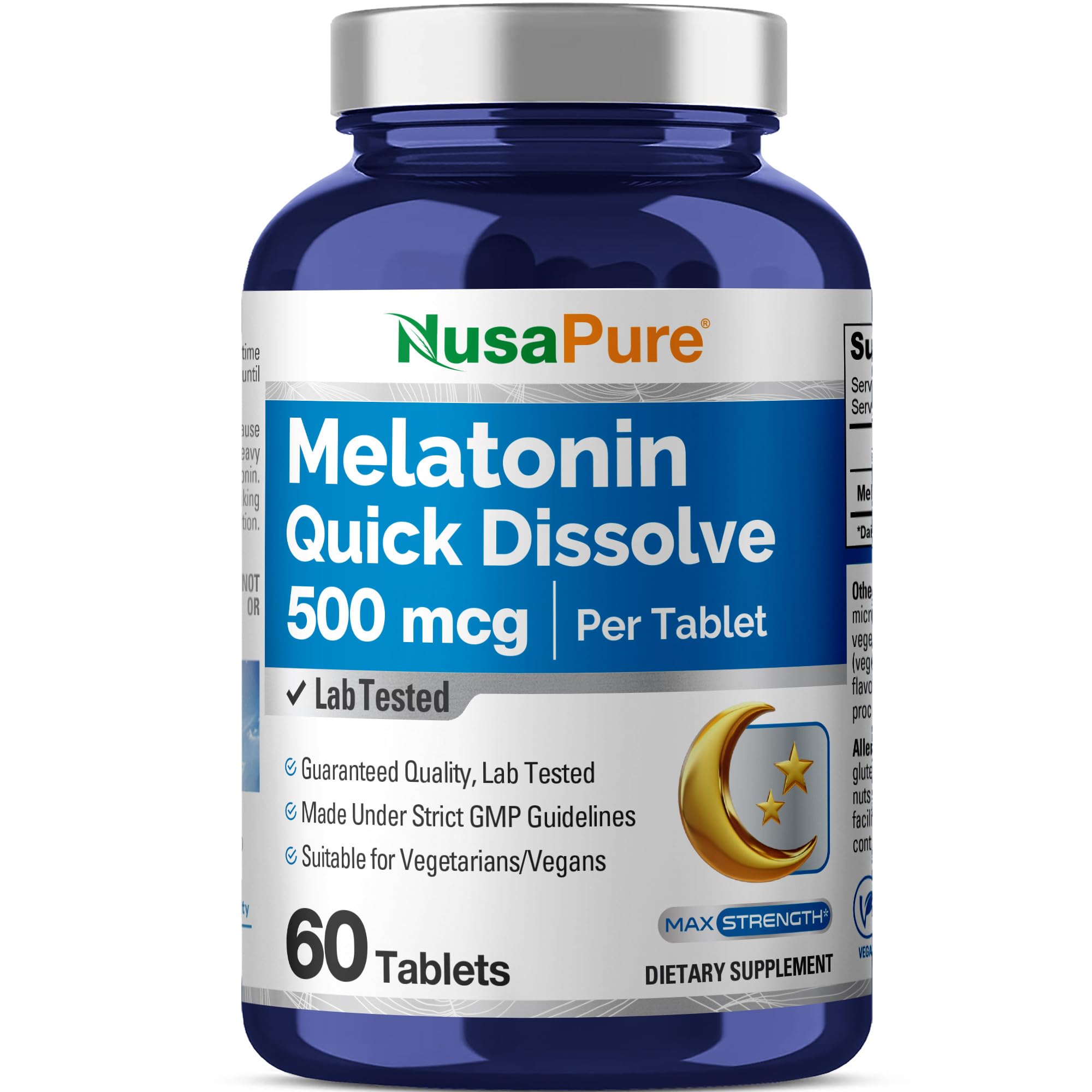 NusaPure Melatonin Quick Dissolve 500mcg tablet front view