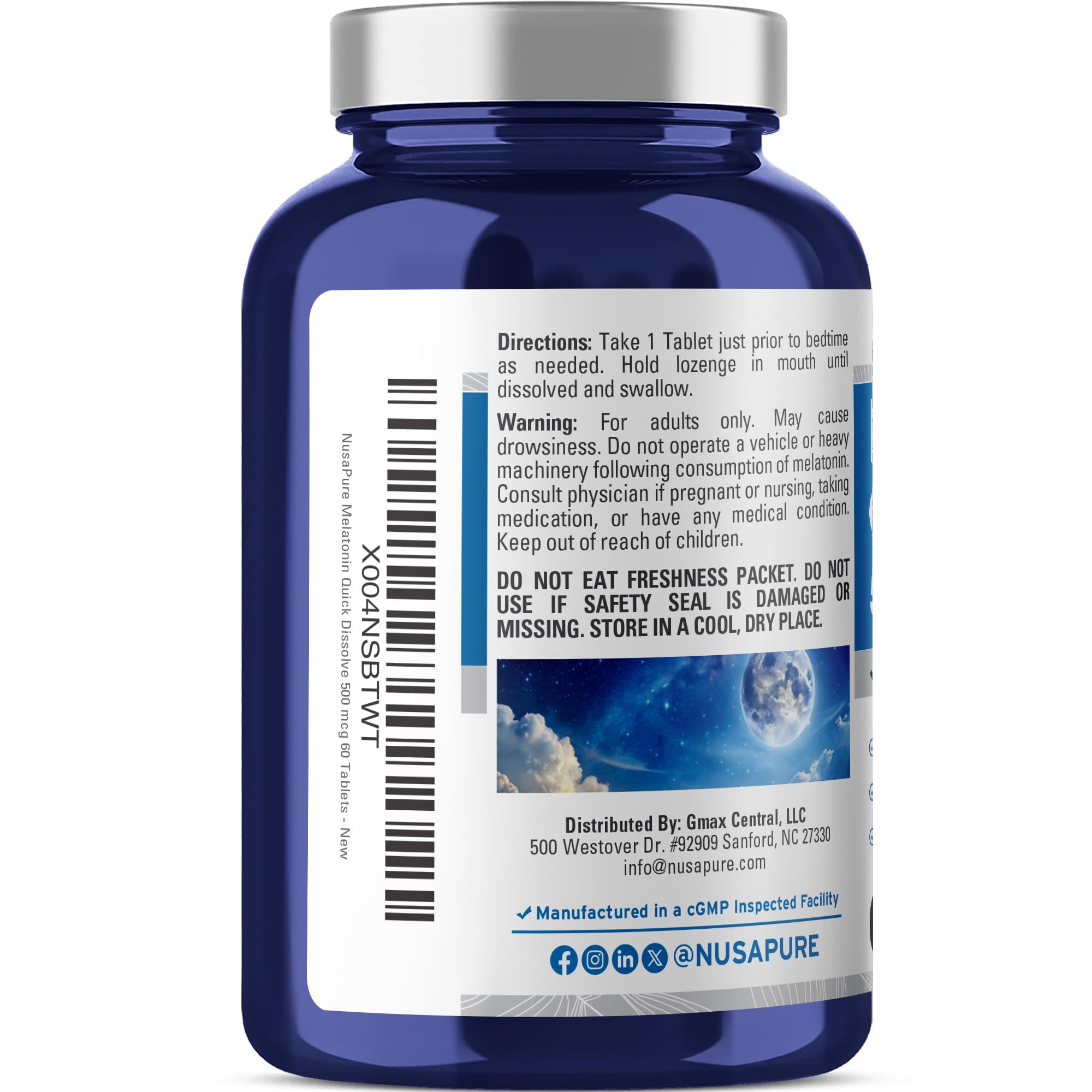 NusaPure Melatonin Quick Dissolve 500mcg tablet side view