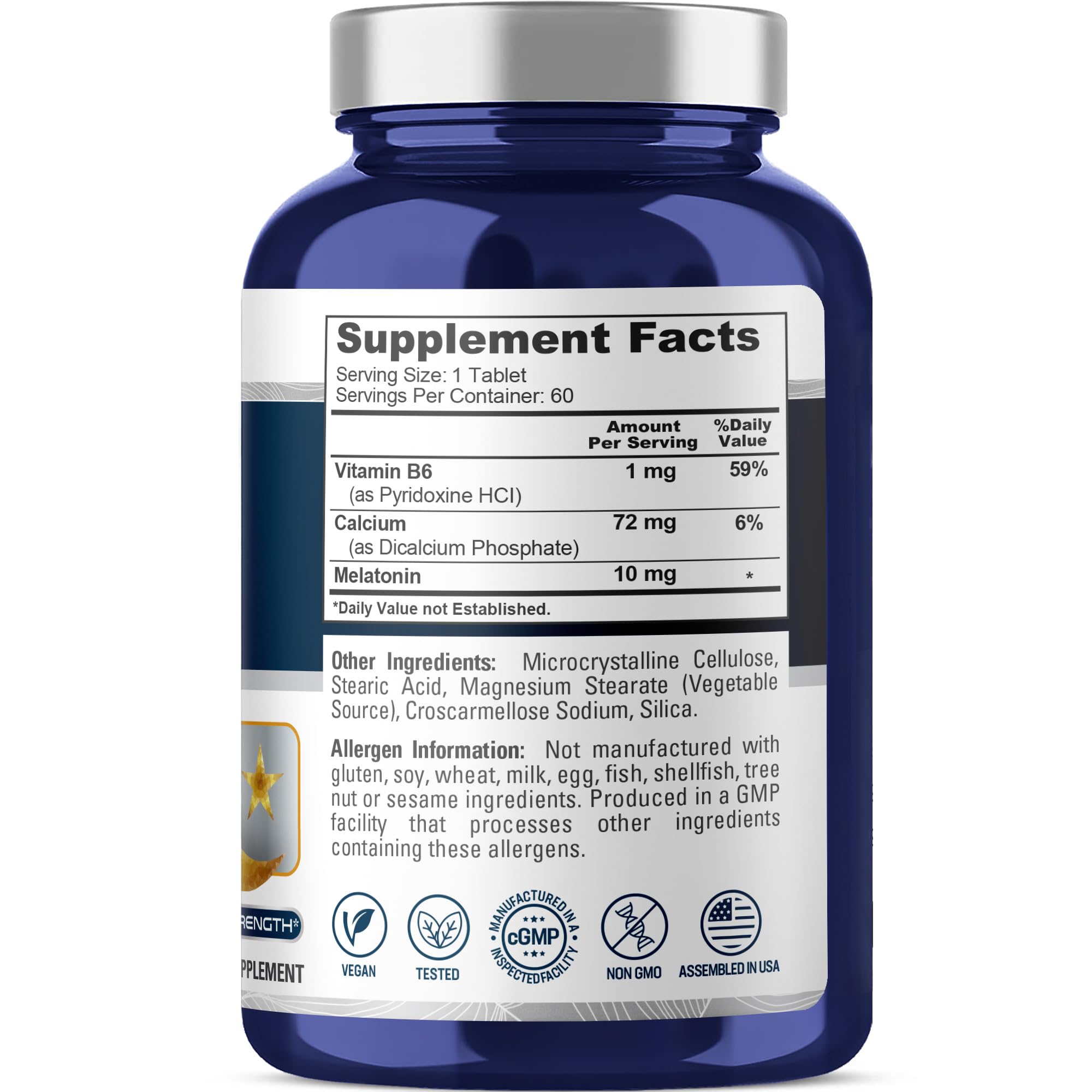NusaPure Melatonin & Vitamin B6 60 Tablets side view