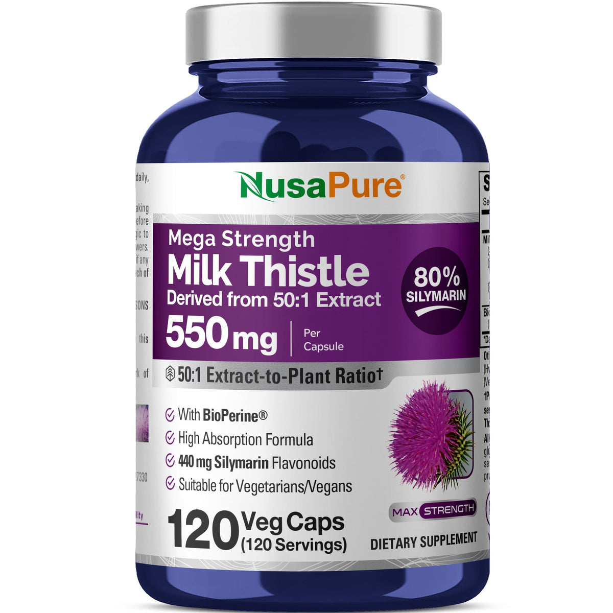 NusaPure Milk Thistle Capsules 550mg bottle front view