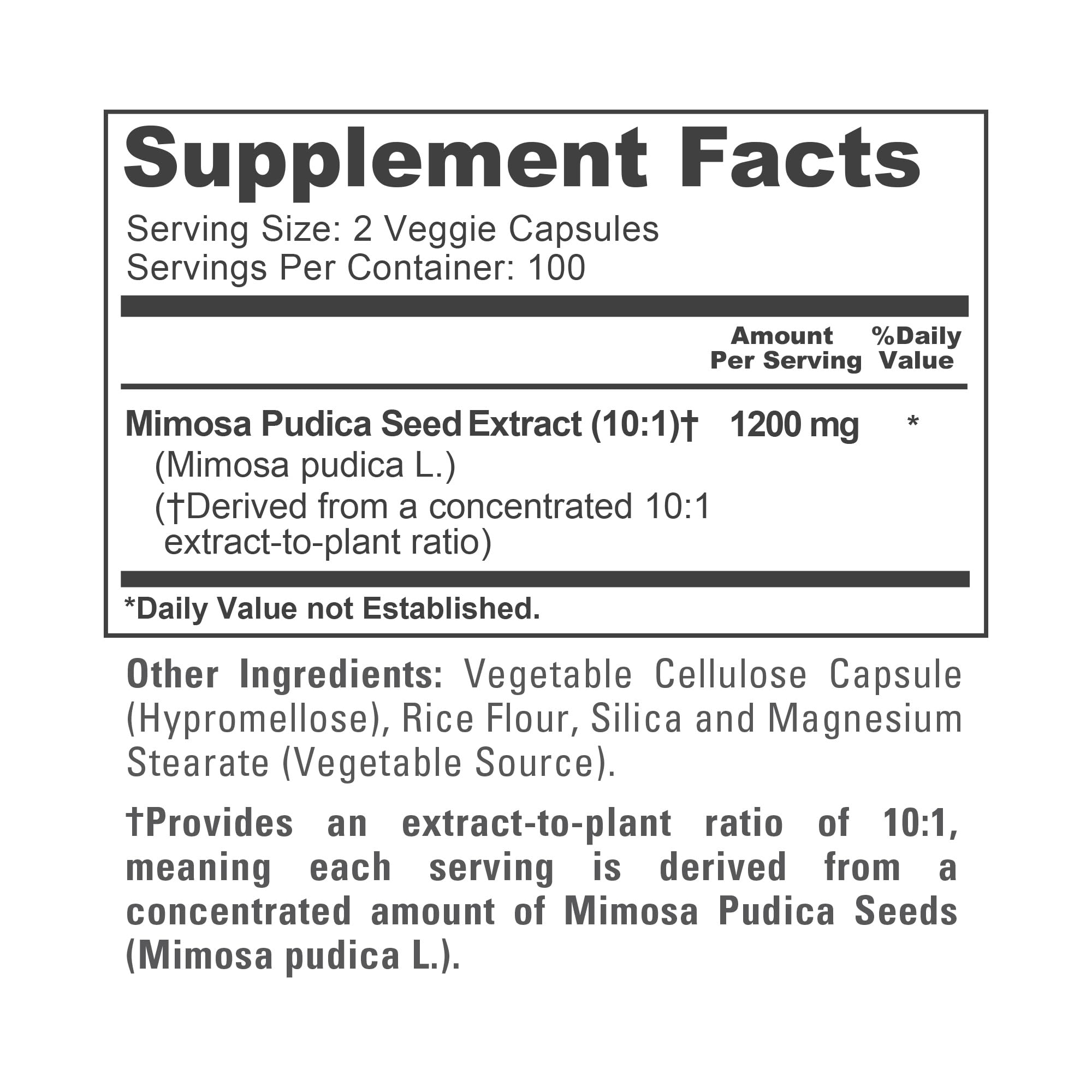 NusaPure Mimosa Pudica Extract Capsules with ingredients list