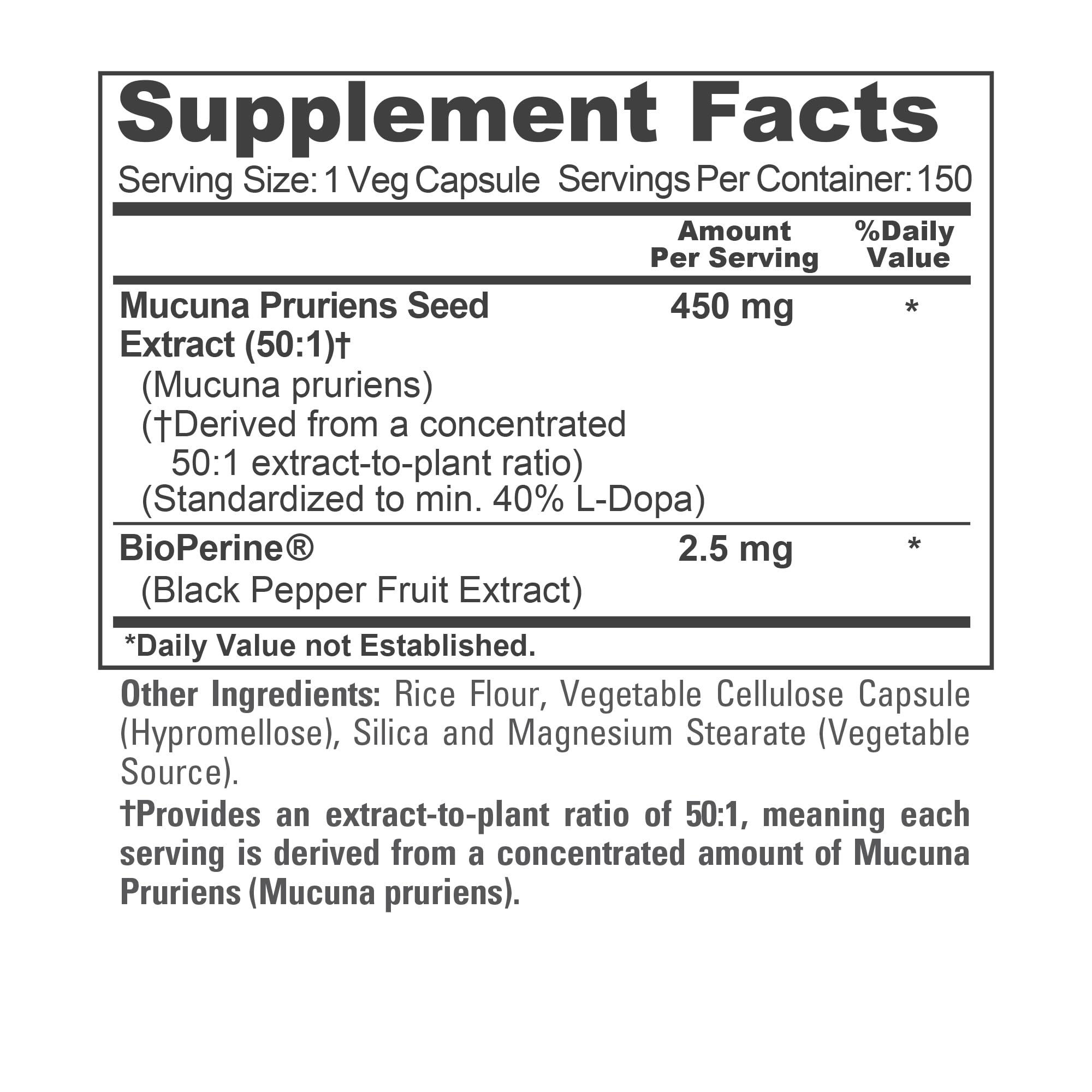 NusaPure Mucuna Pruriens 450mg Capsules bottle with capsules on a table