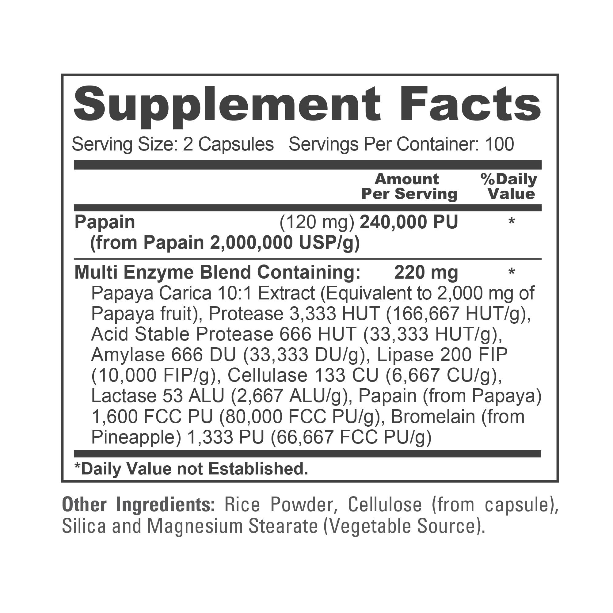 NusaPure Multi-Enzymes ingredients list close-up