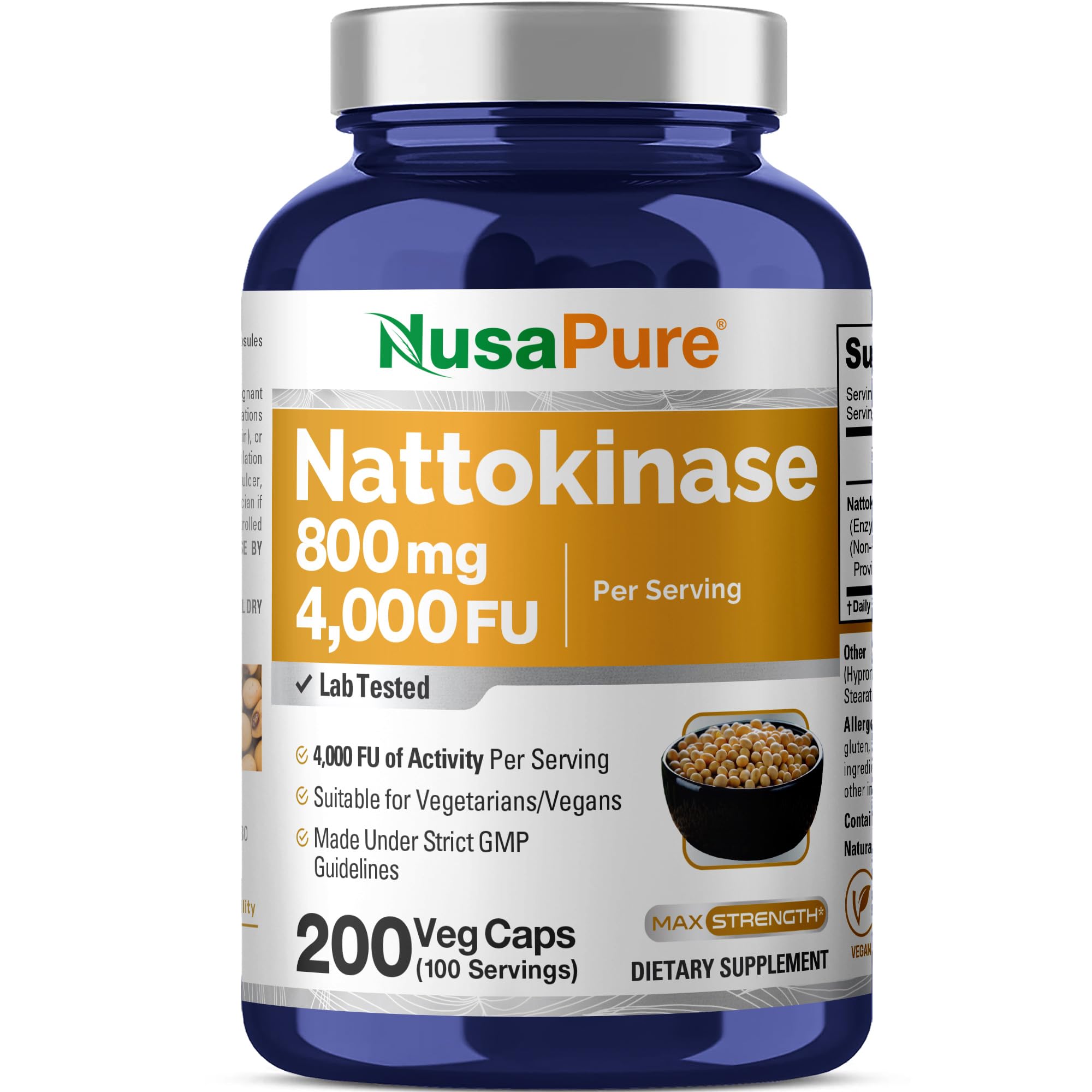 NusaPure Nattokinase 800mg 200 capsules front view