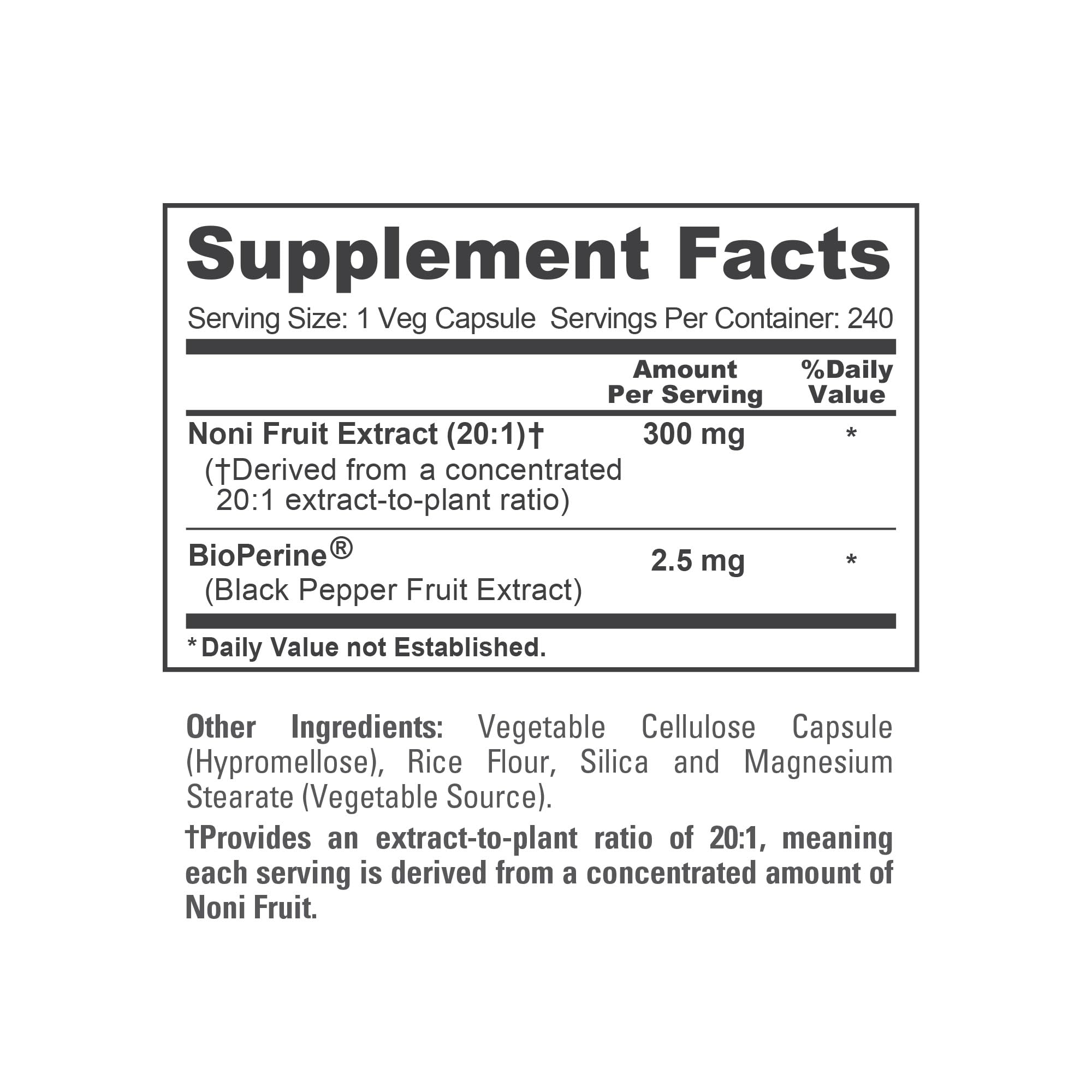 NusaPure Noni Fruit Capsules with ingredients list displayed