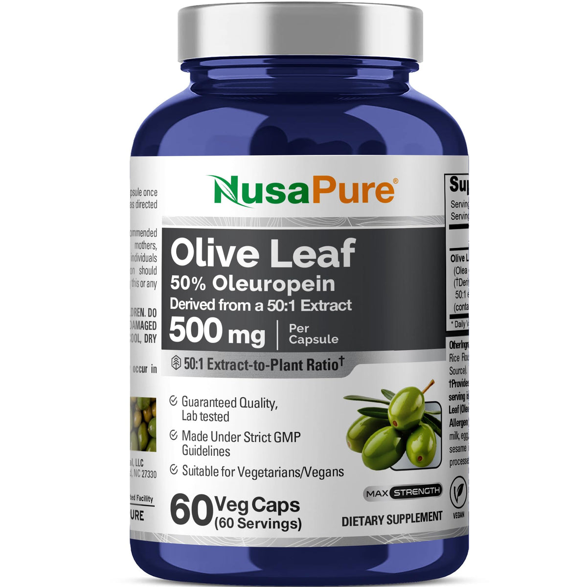 NusaPure Olive Leaf Capsules 500mg front view