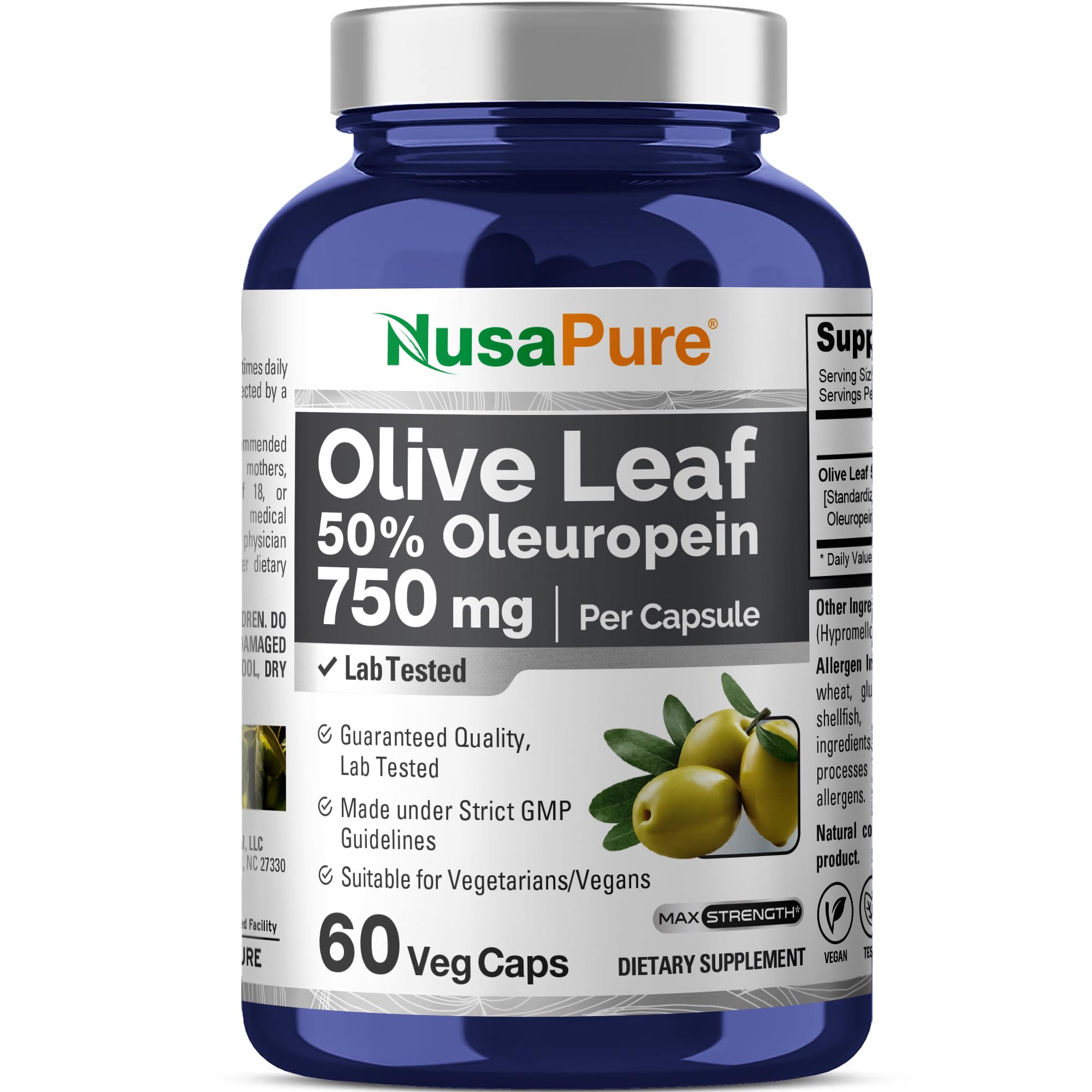 NusaPure Olive Leaf Extract 750 mg bottle front view