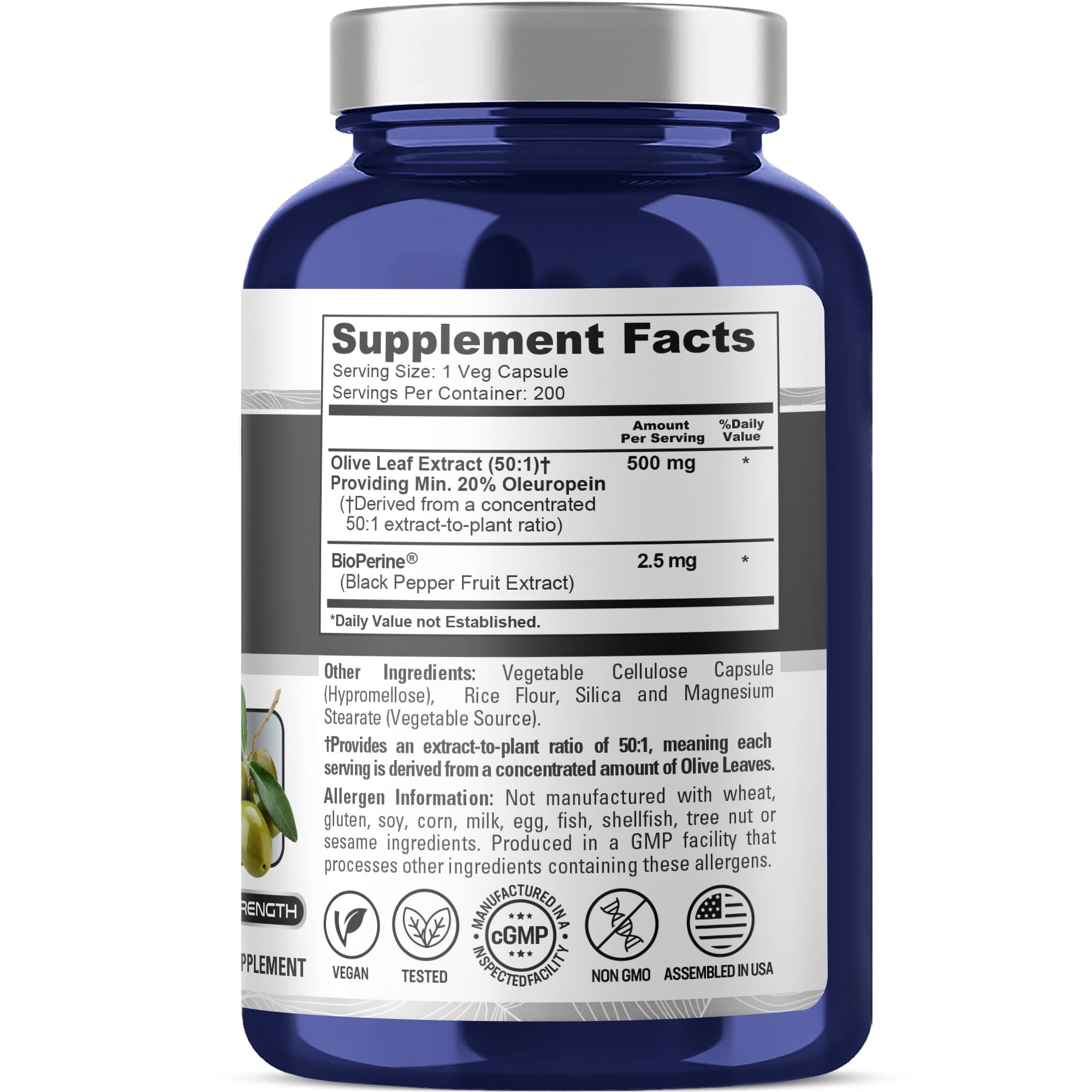 NusaPure Olive Leaf Extract bottle side view