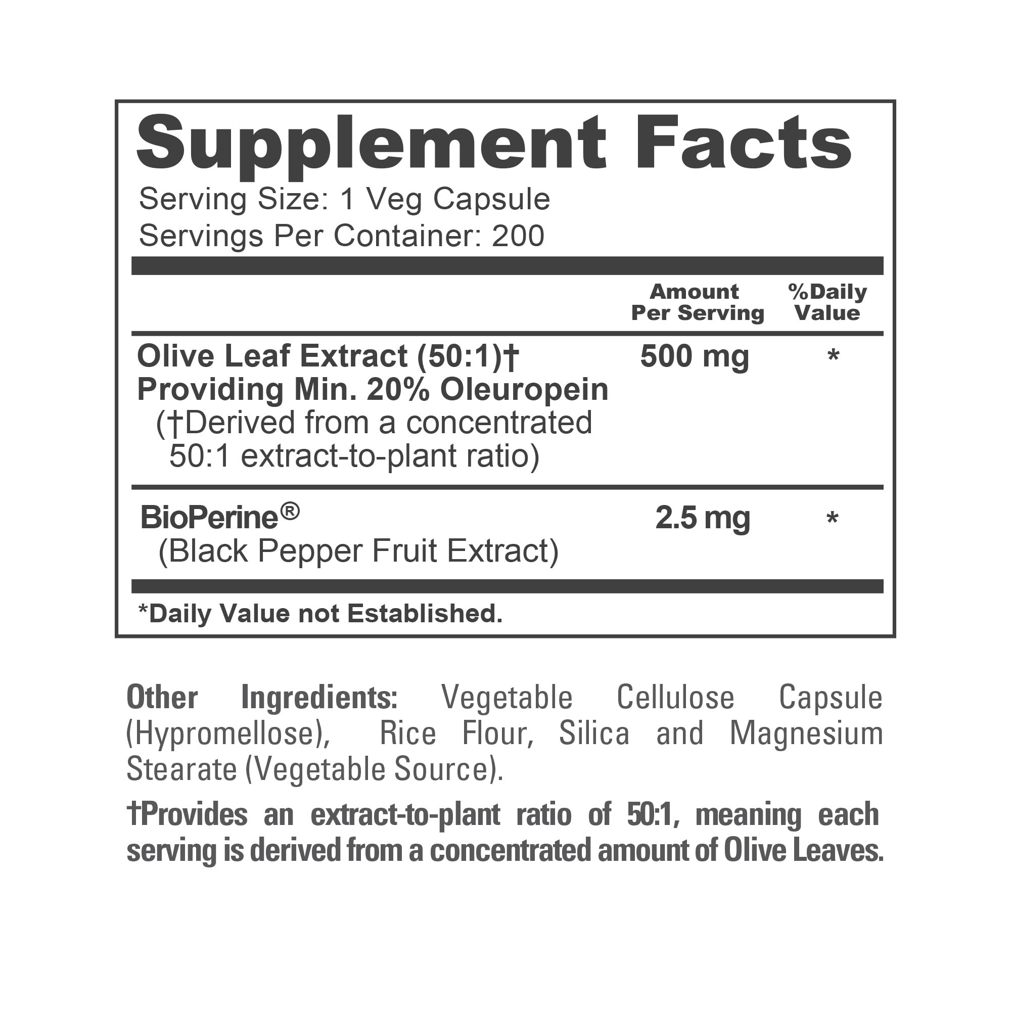 NusaPure Olive Leaf Extract ingredients list