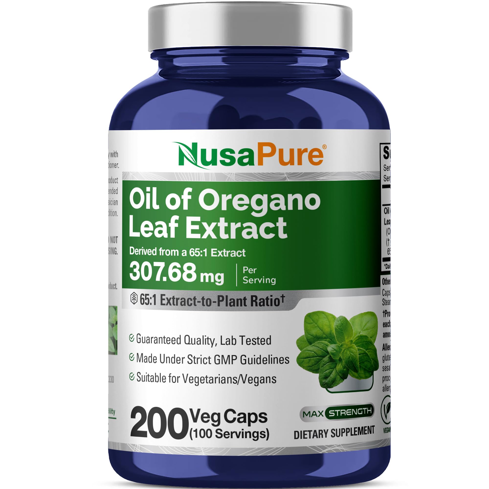 NusaPure Oregano Oil Leaf Capsules bottle front view