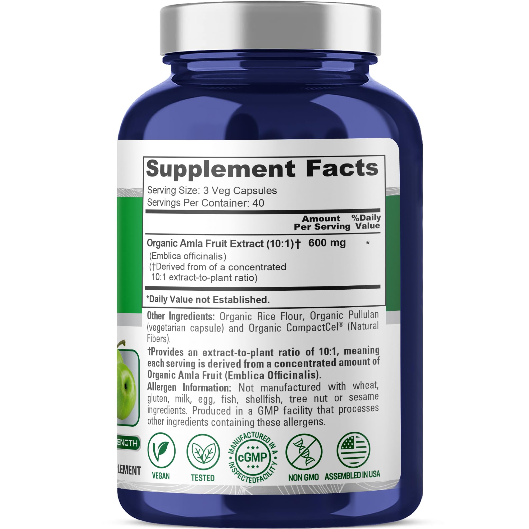 NusaPure Organic Amla Extract Capsules 120 count bottle