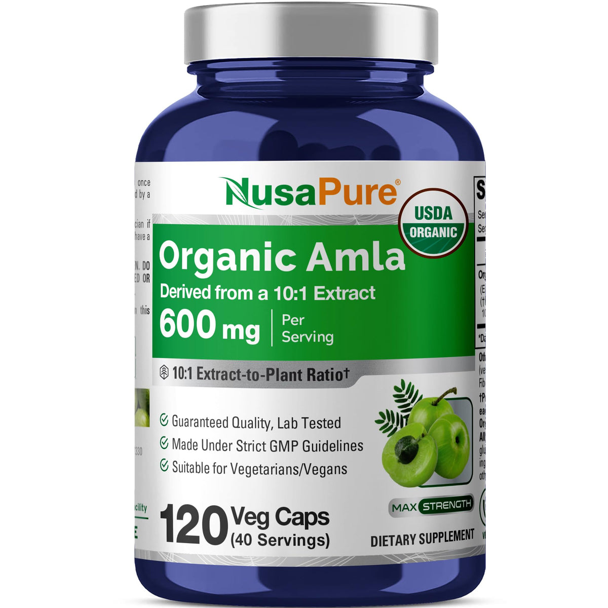 NusaPure Organic Amla Extract Capsules 600mg front view