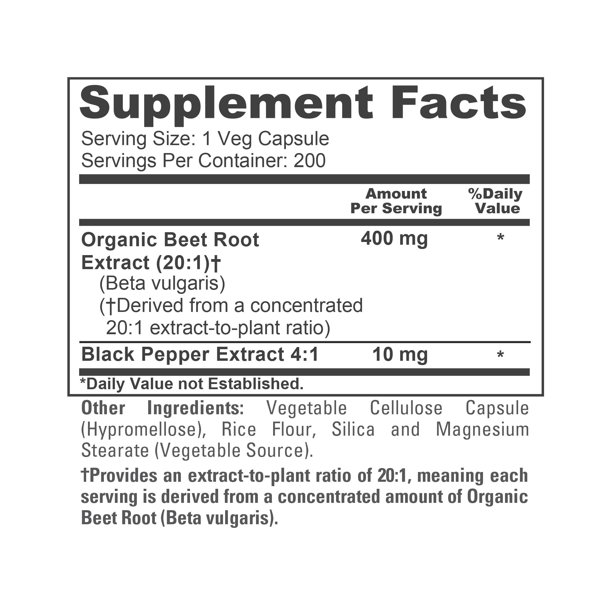 NusaPure Organic Beet Root Extract 400mg ingredients list