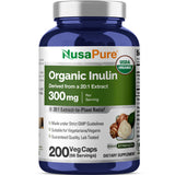 NusaPure Organic Inulin Capsules bottle front view with 200 capsules